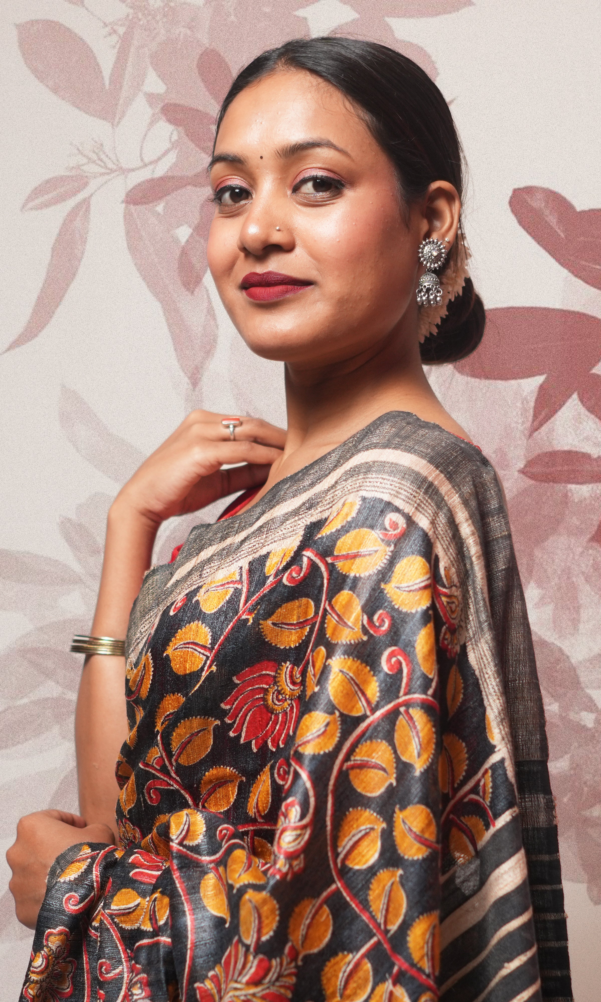 Multicolor Handblock Print On Gicha Tussar Silk Saree