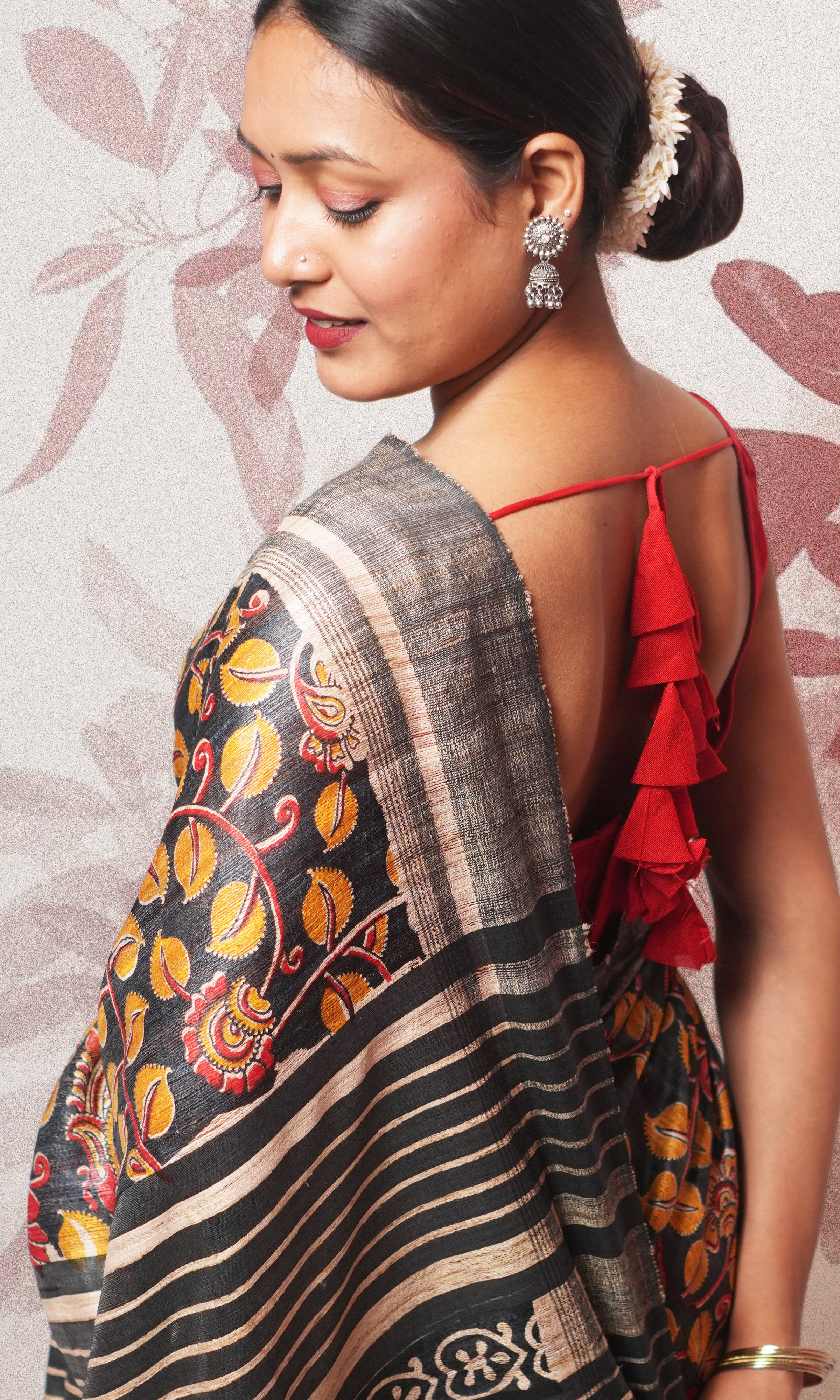 Multicolor Handblock Print On Gicha Tussar Silk Saree