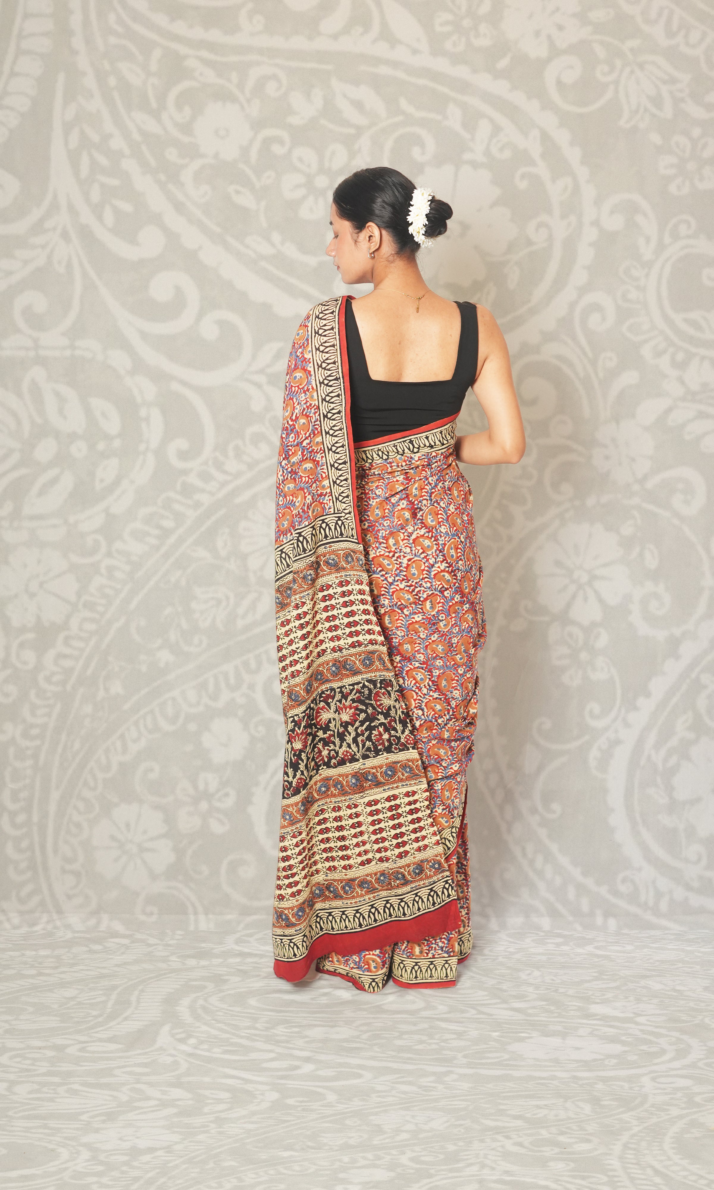 Multi Colored Ajrak Print Cotton Saree With Blouse Piece