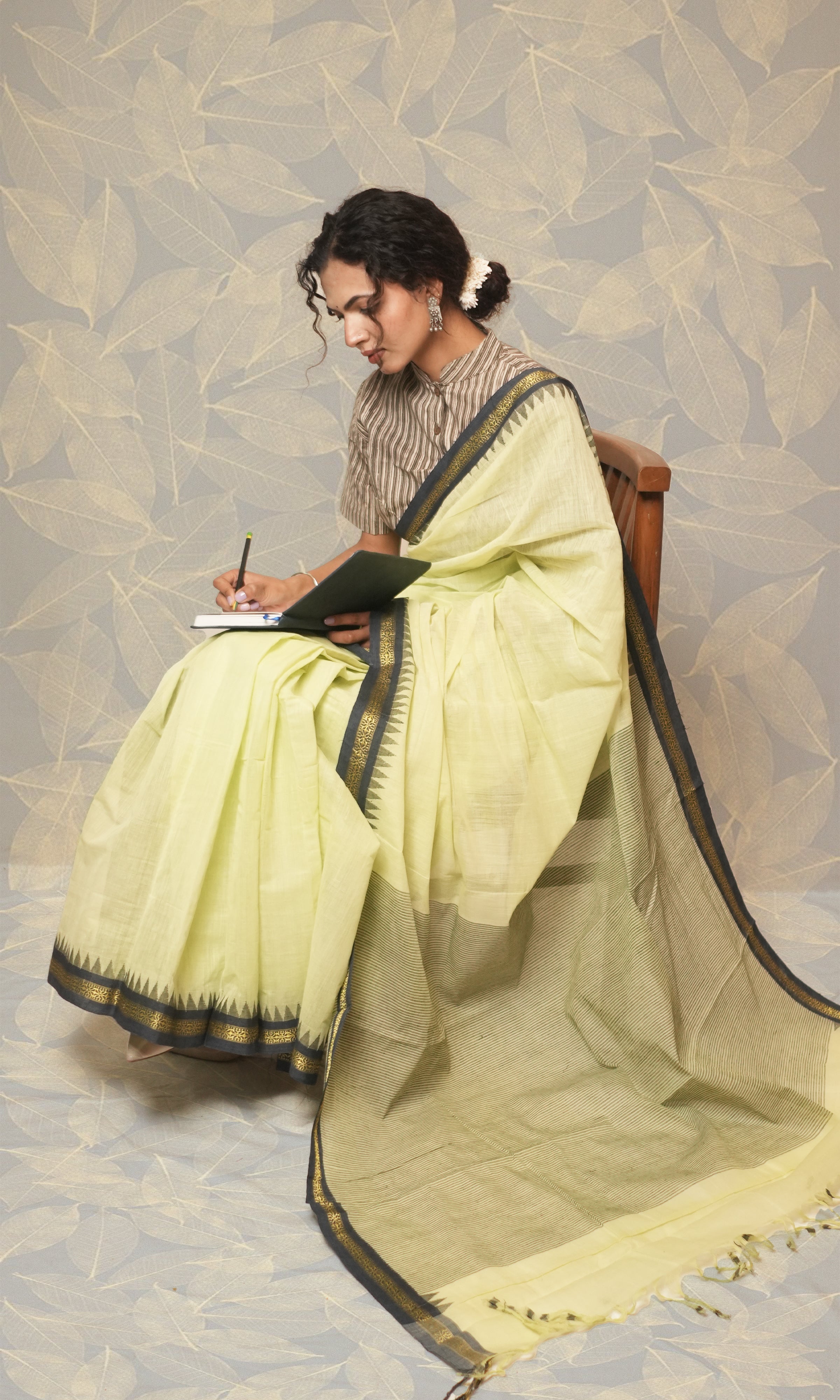 Light Green Ponduru Khadi Saree