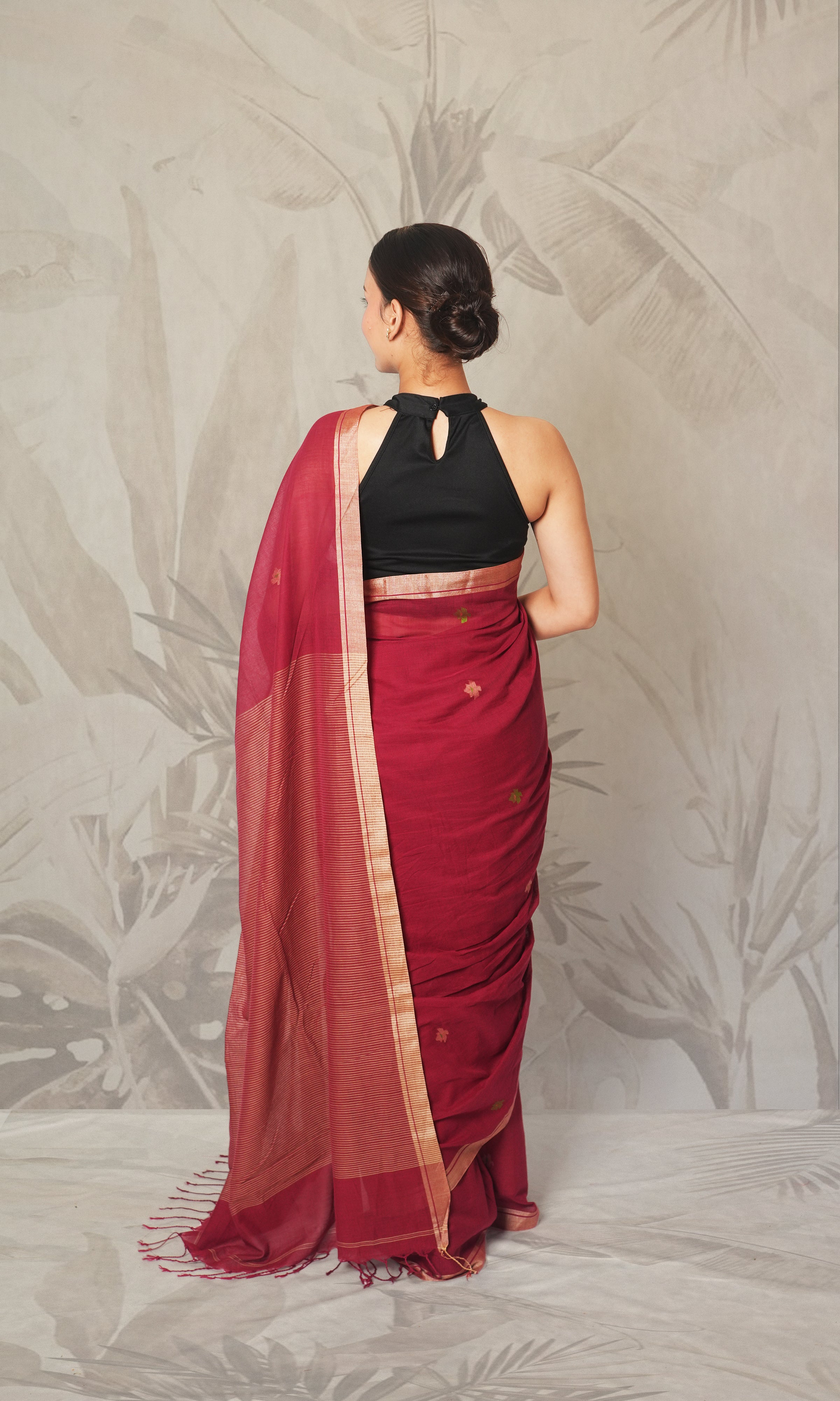 Red & Silver Border Bengal Cotton Saree With Blouse Piece
