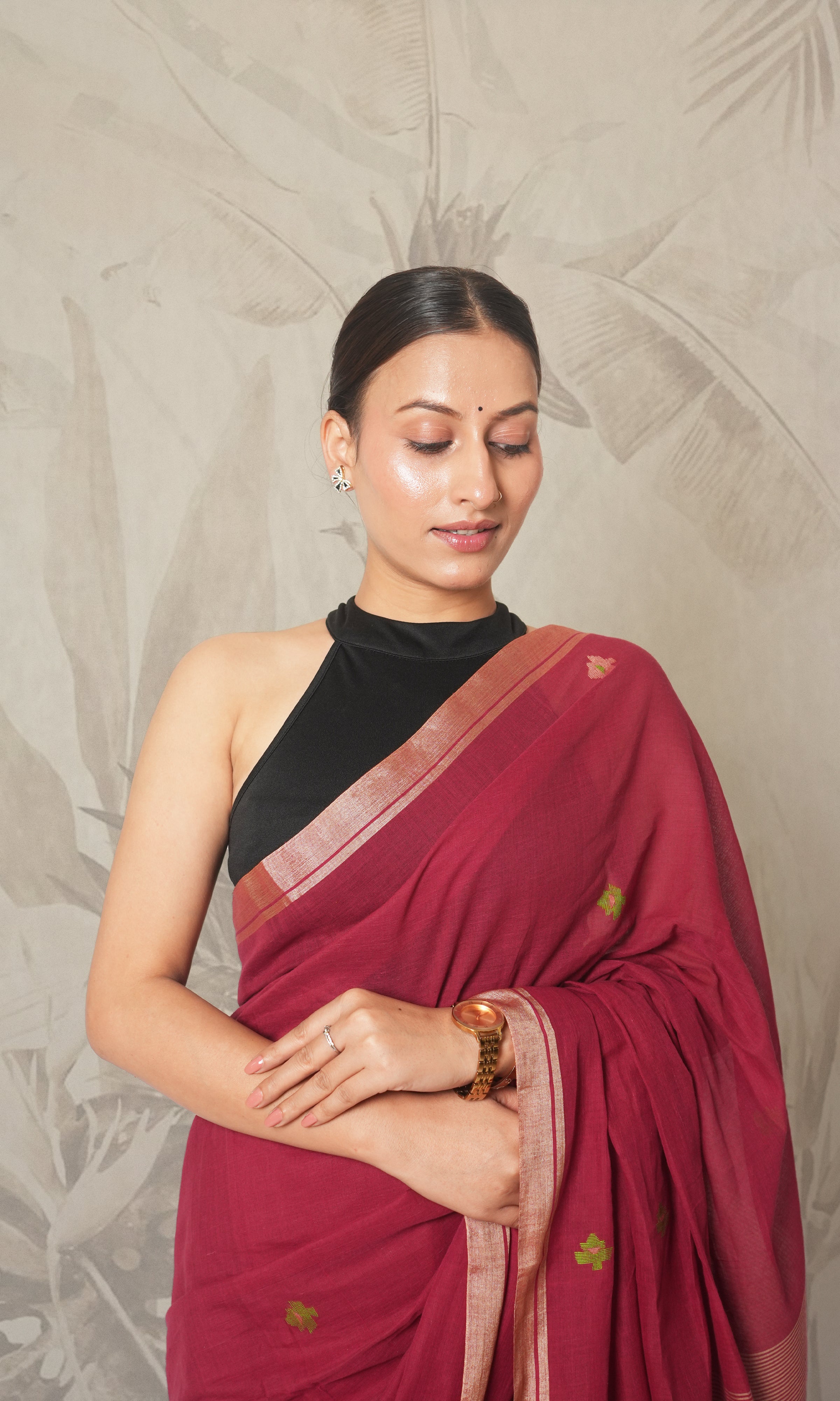 Red & Silver Border Bengal Cotton Saree With Blouse Piece