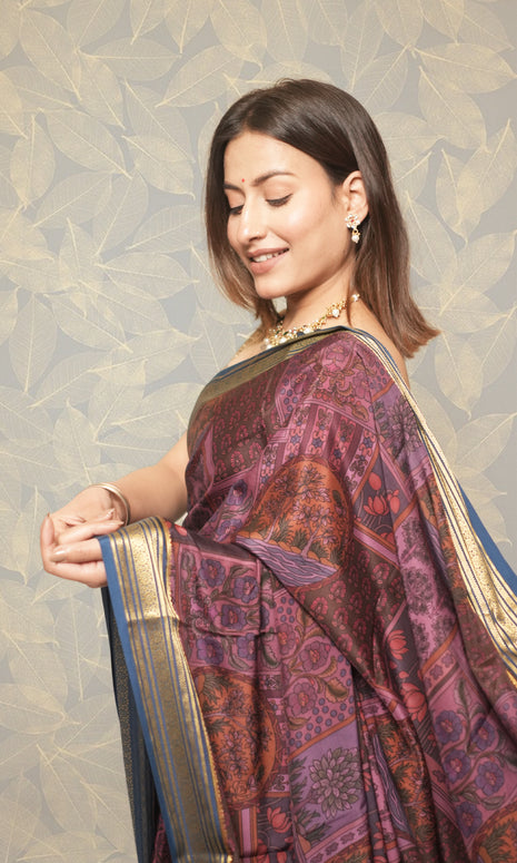 Shades Of Mauve Printed Mysore Silk Saree