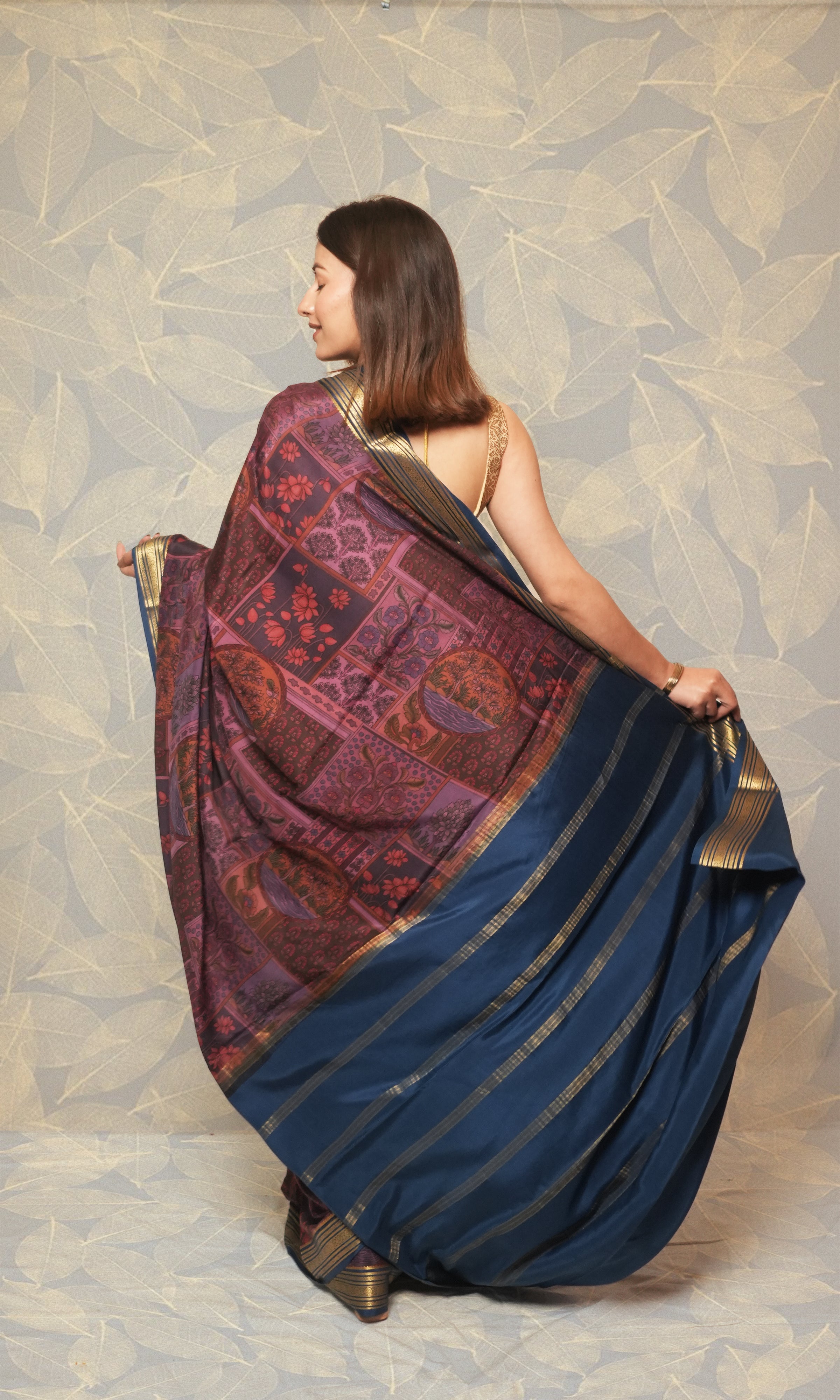 Shades Of Mauve Printed Mysore Silk Saree