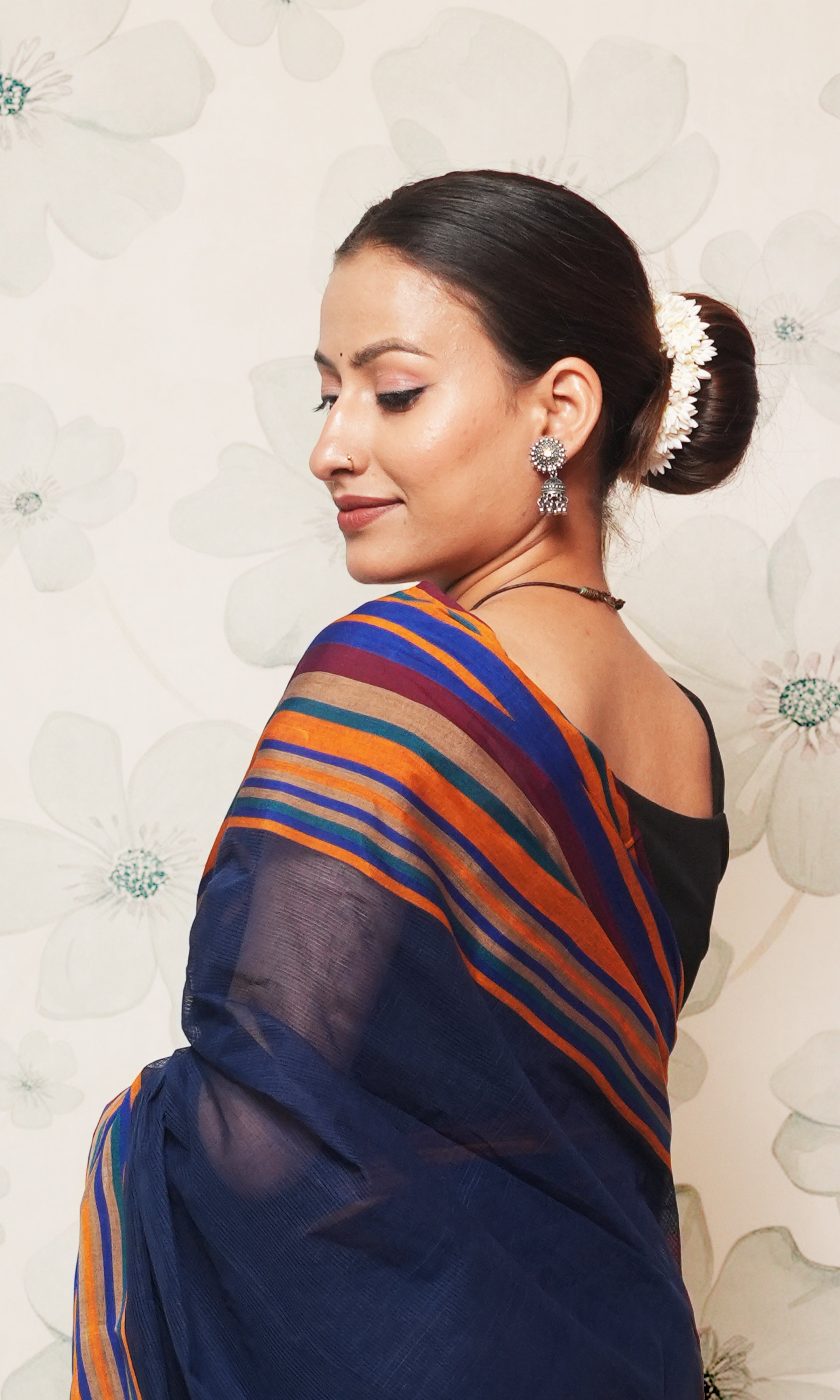 Blue And Multicolor Border With Gicha Palla Fulia Cotton Saree