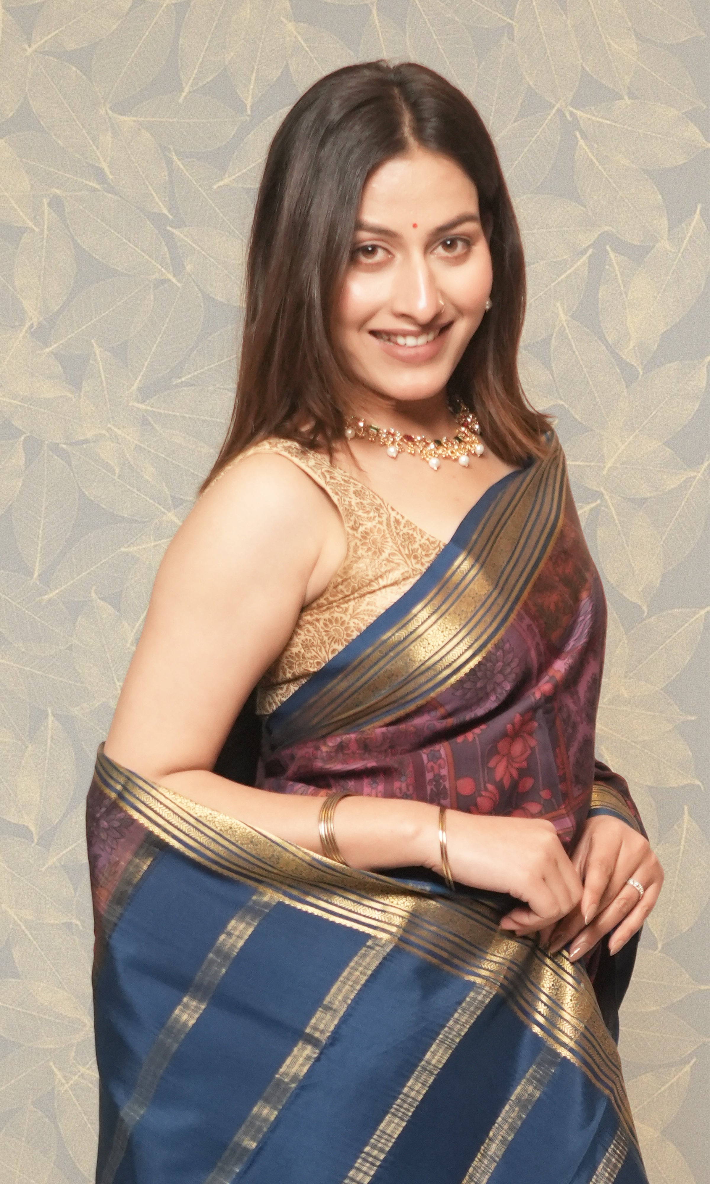 Shades Of Mauve Printed Mysore Silk Saree