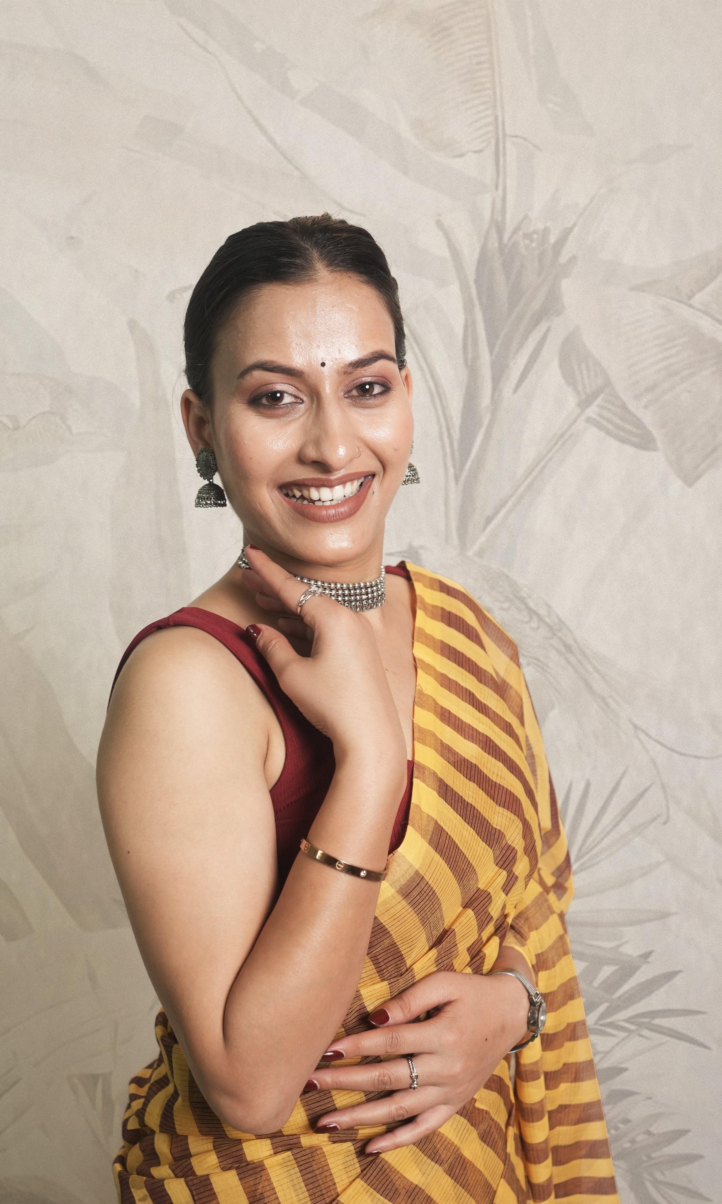Yellow & Brown Stripe Godavari Saree With Blouse Piece