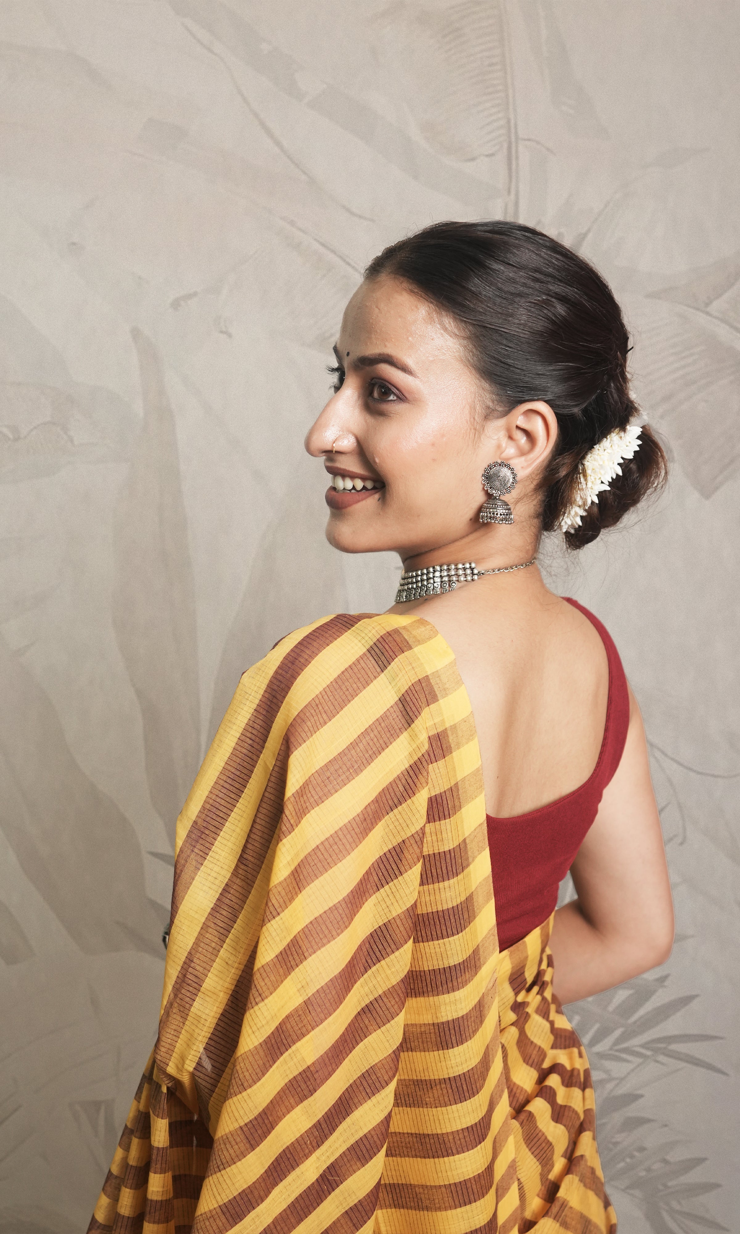 Yellow & Brown Stripe Godavari Saree With Blouse Piece
