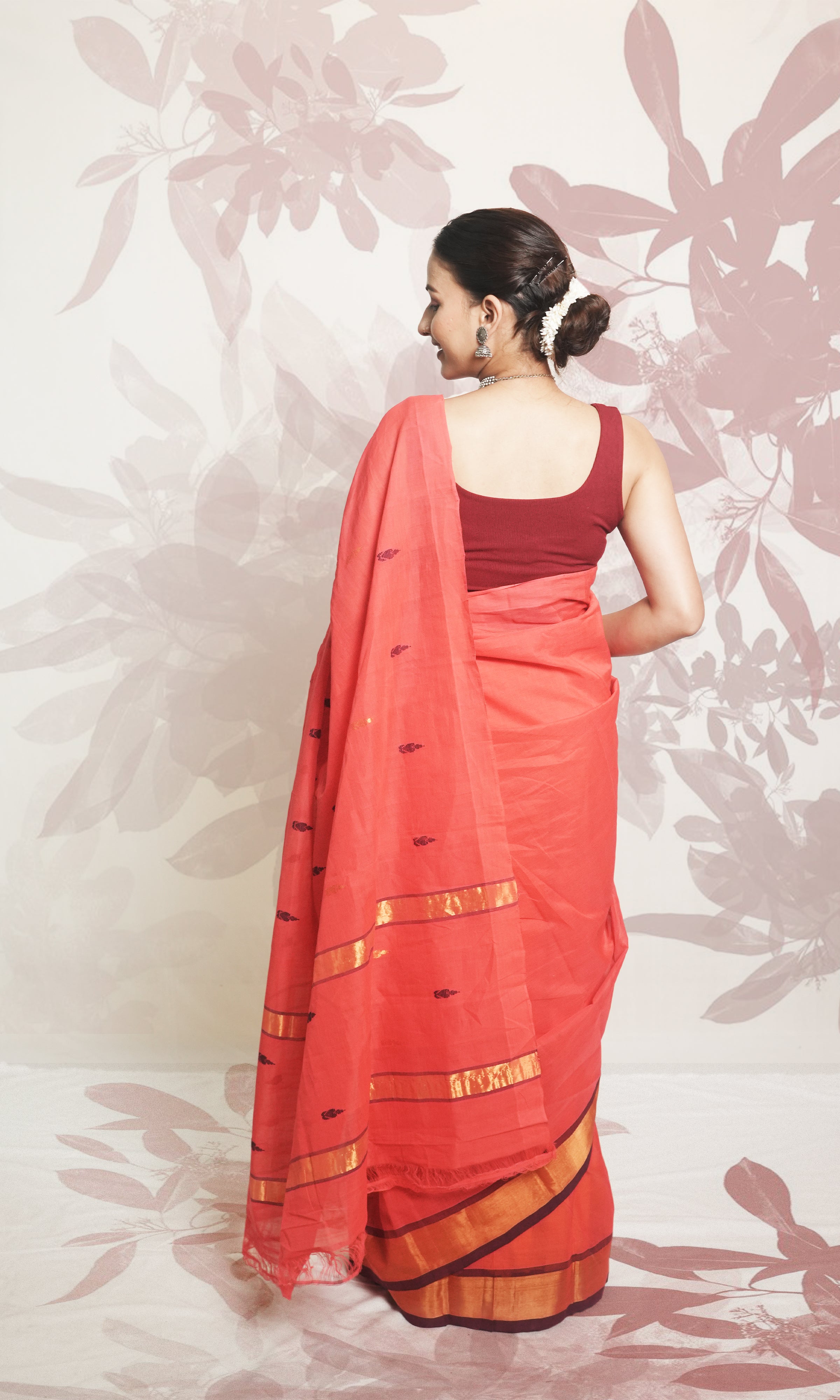 Vermillion Orange Zari Border Godavari Saree With Blouse Piece