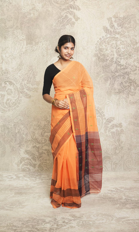 Plain Gerua Orange Godavari Saree With Blouse Piece