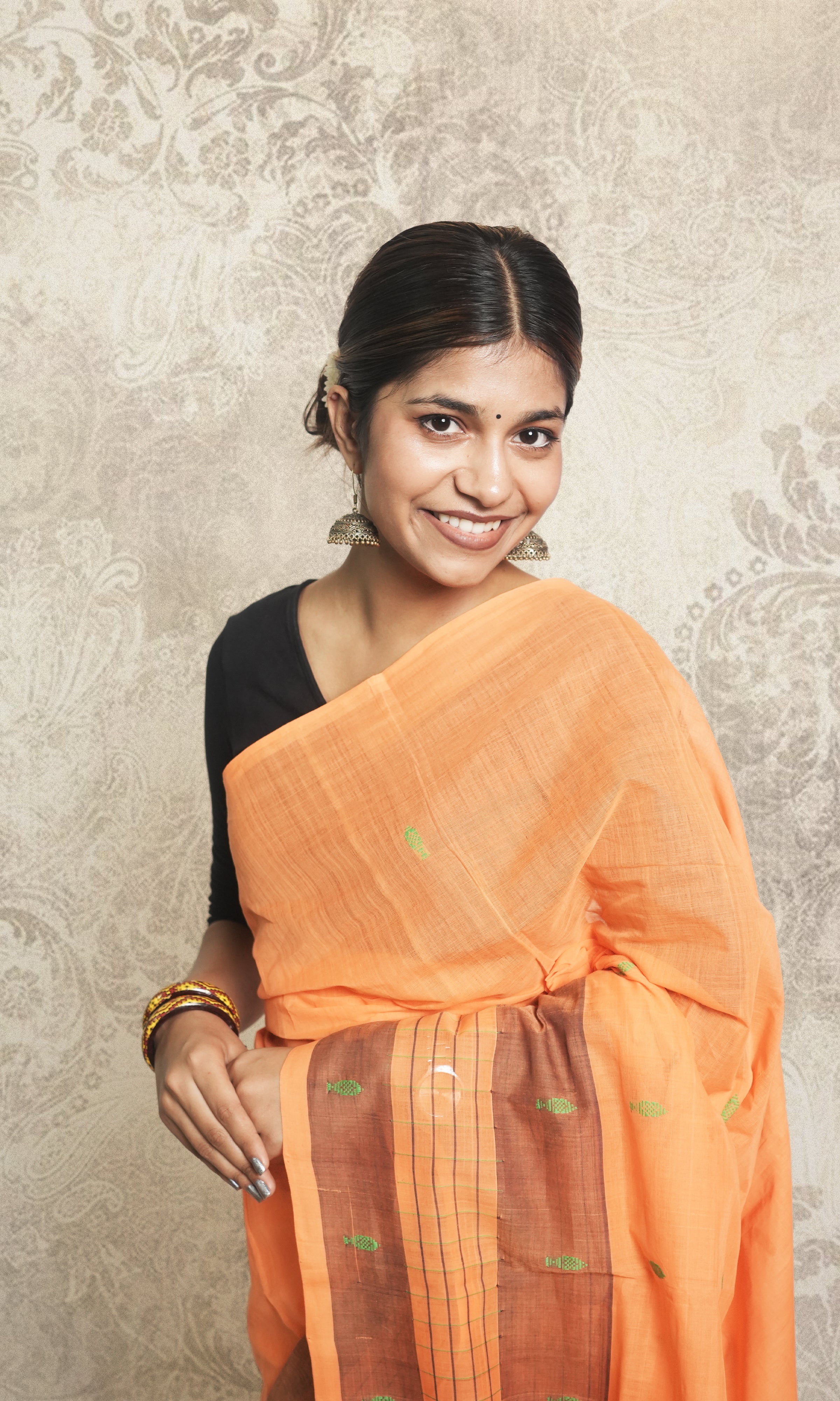 Plain Gerua Orange Godavari Saree With Blouse Piece