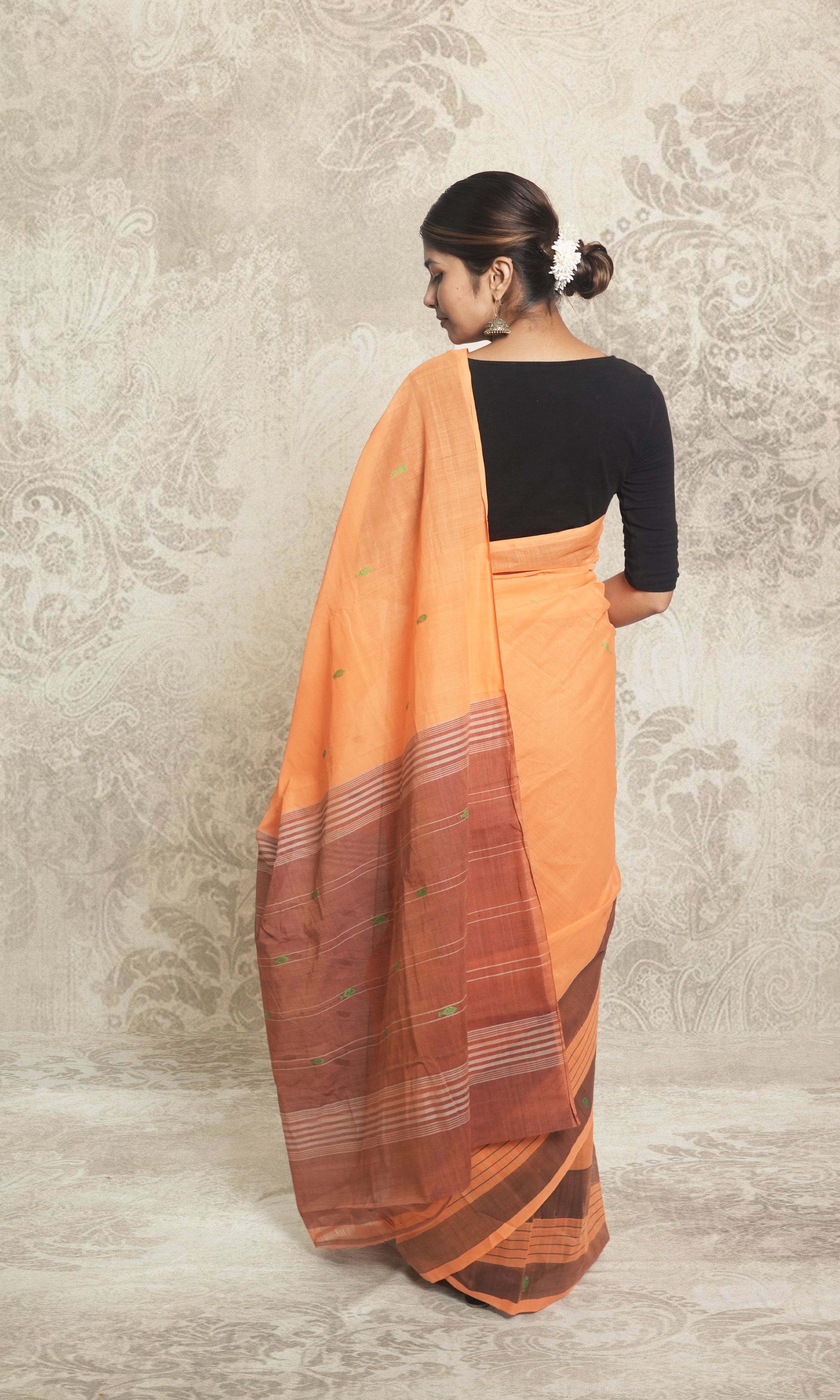 Plain Gerua Orange Godavari Saree With Blouse Piece