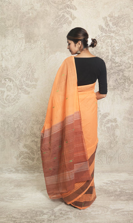 Plain Gerua Orange Godavari Saree With Blouse Piece