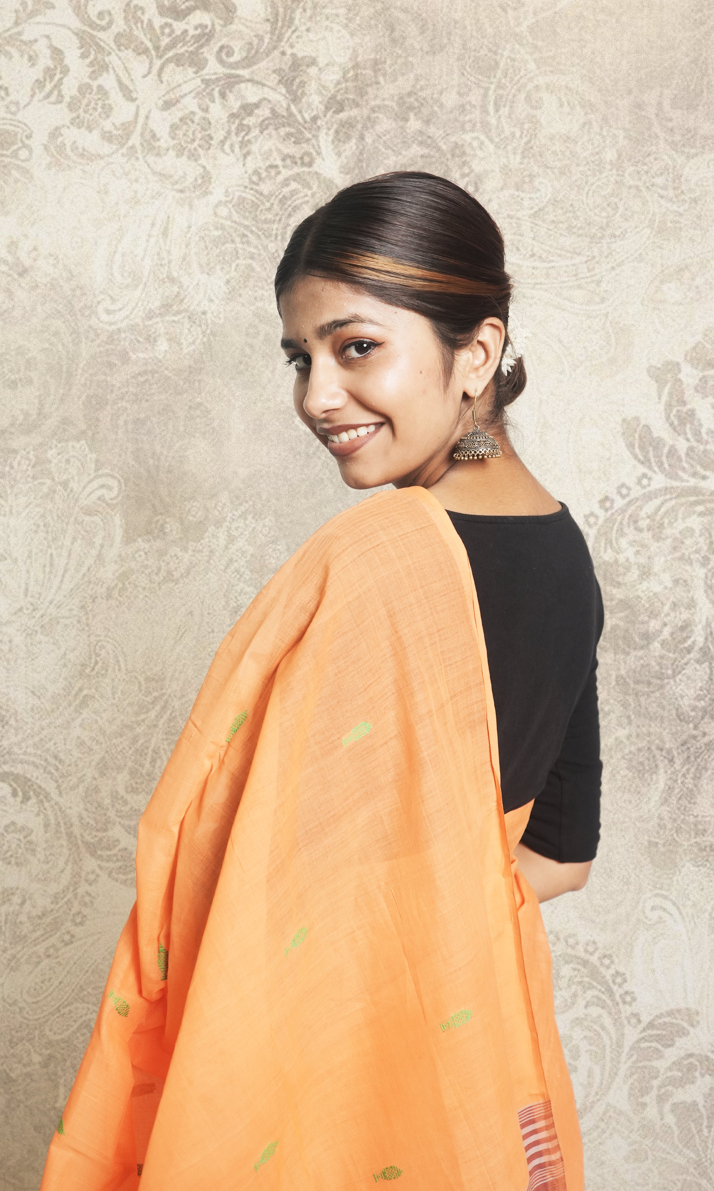Plain Gerua Orange Godavari Saree With Blouse Piece