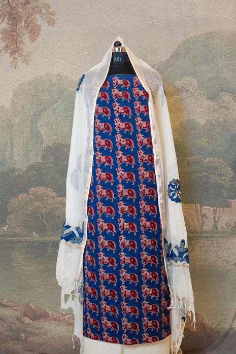 Blue & White Cotton Dress Material