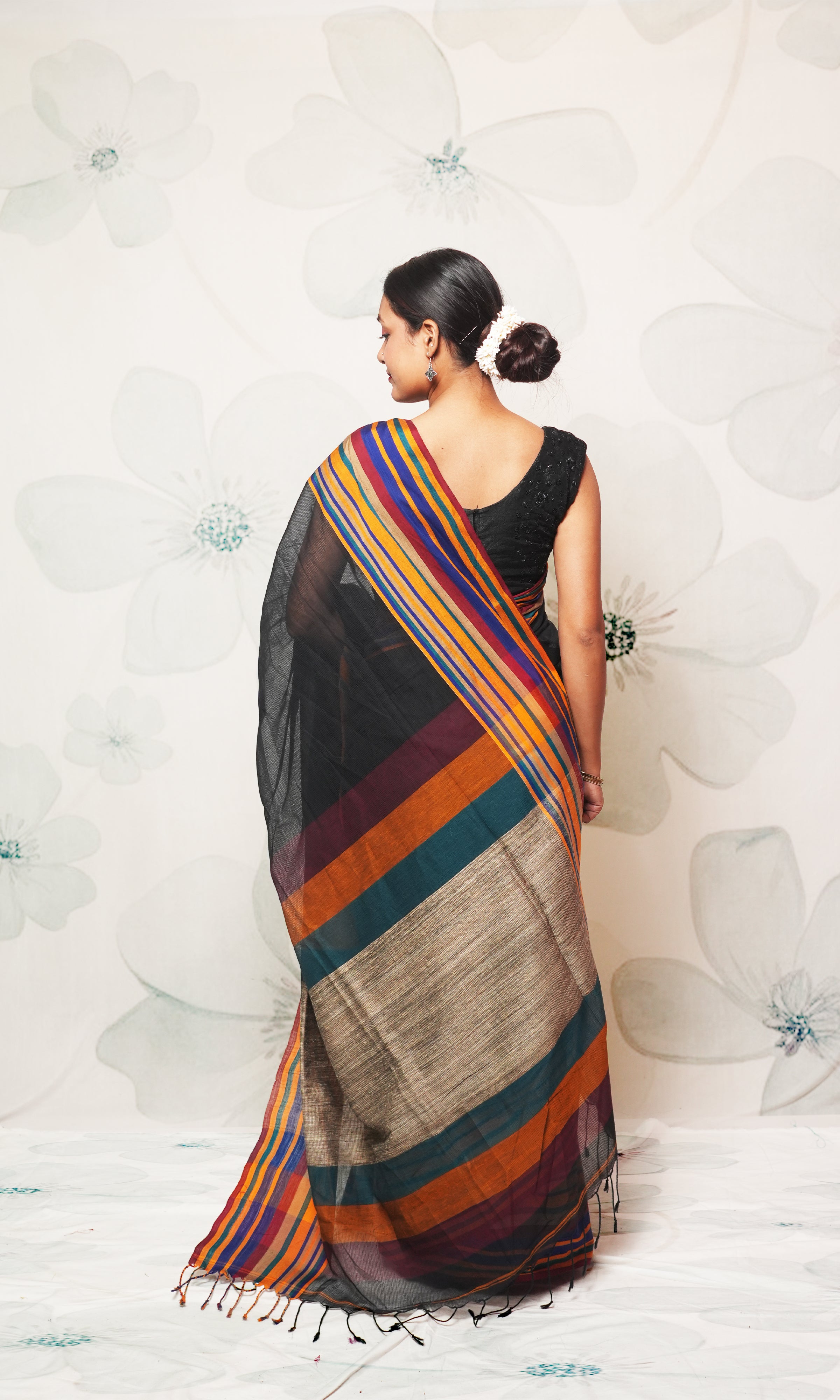 Black And Multicolor Border With Gicha Palla Fulia Cotton Saree