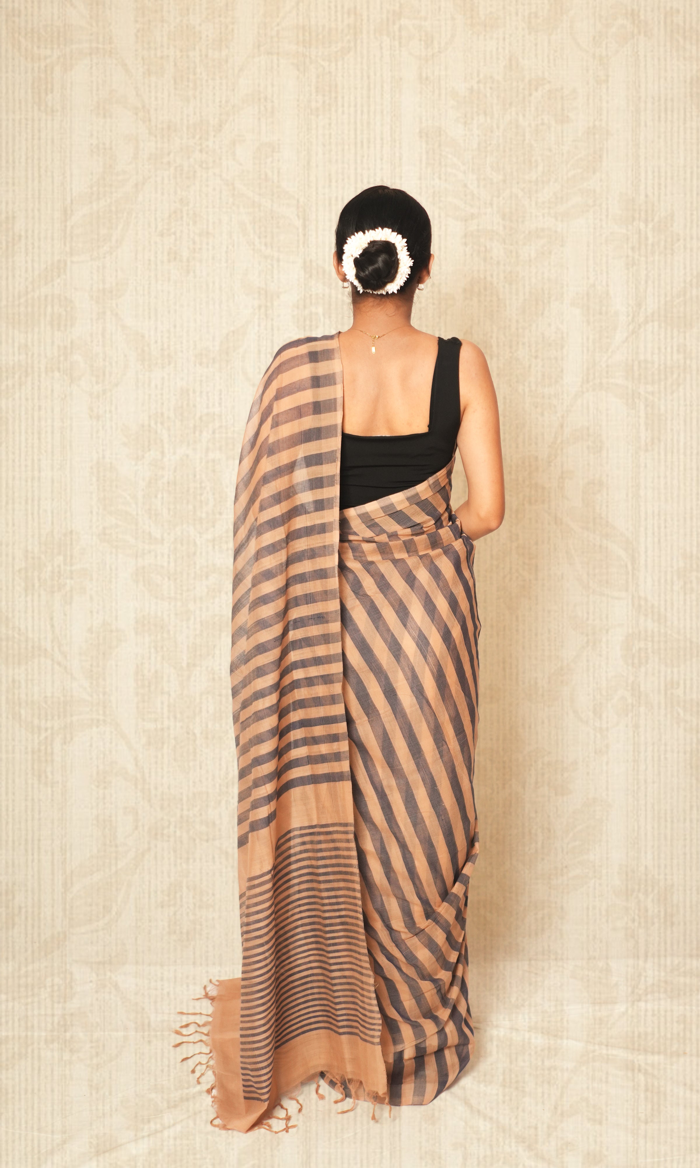Latte & Black Stripe Godavari Saree With Blouse Piece