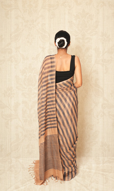 Latte & Black Stripe Godavari Saree With Blouse Piece