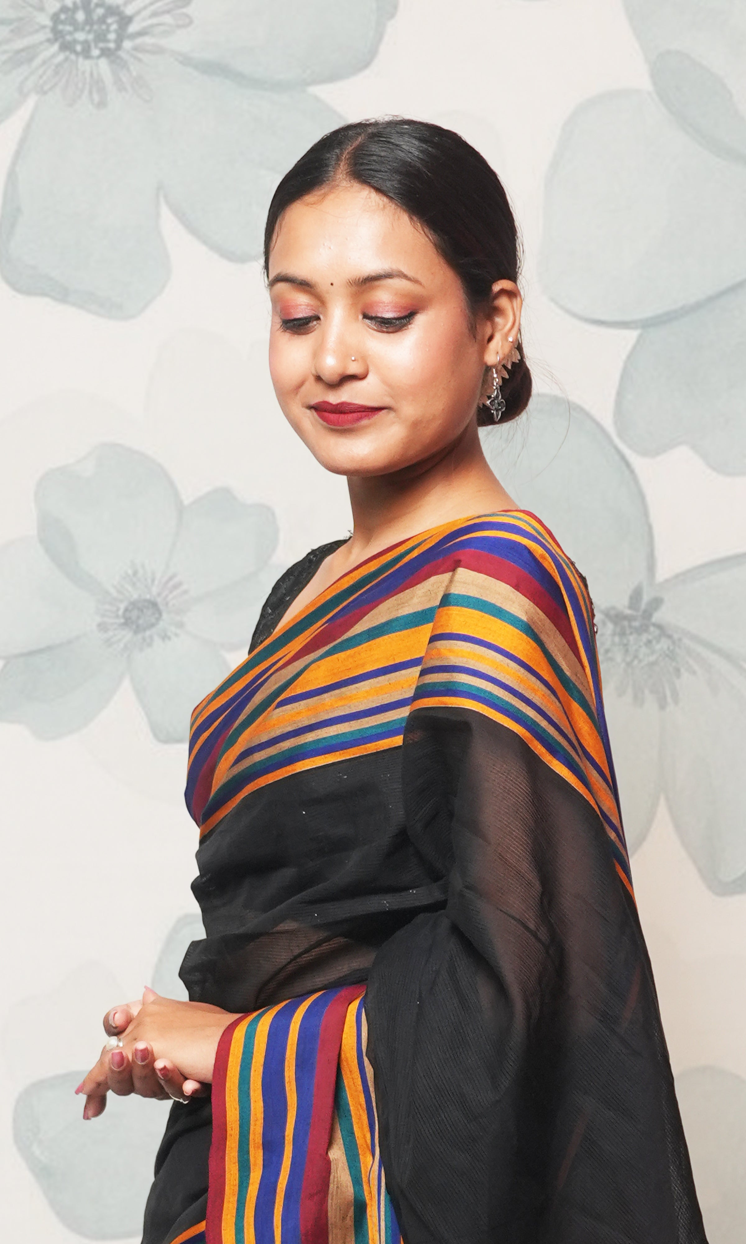 Black And Multicolor Border With Gicha Palla Fulia Cotton Saree