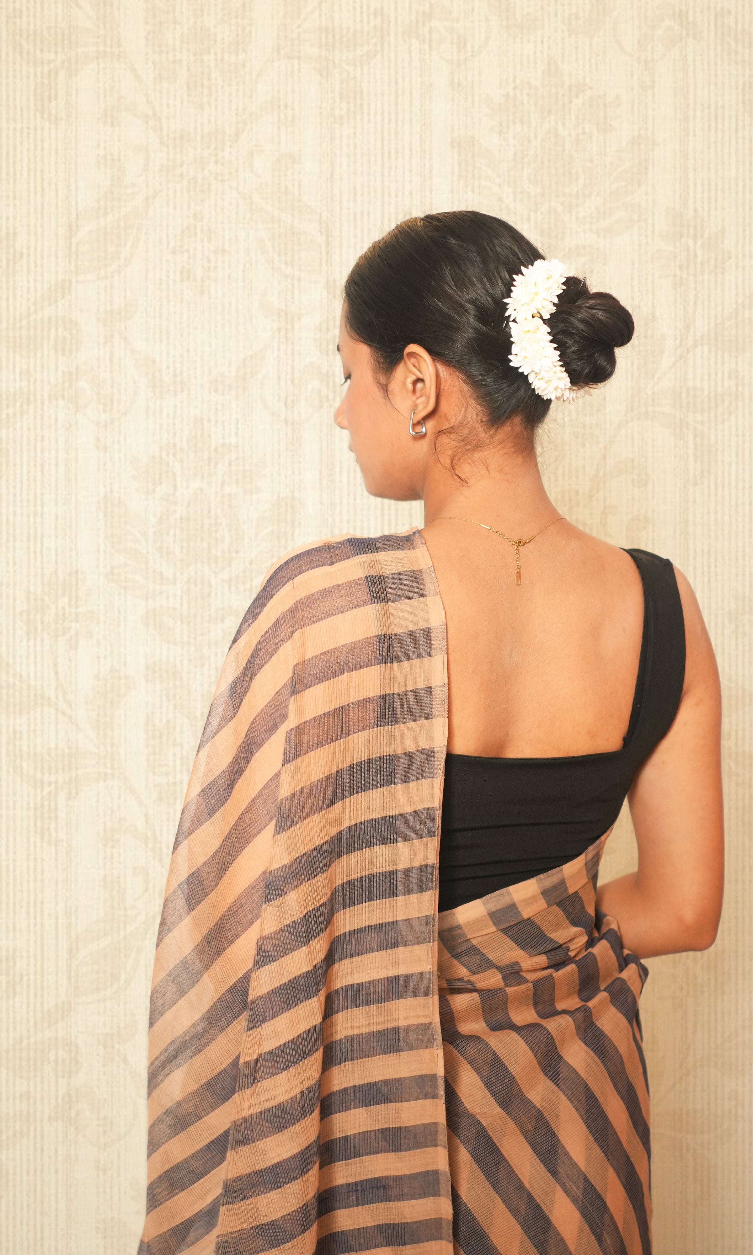 Latte & Black Stripe Godavari Saree With Blouse Piece