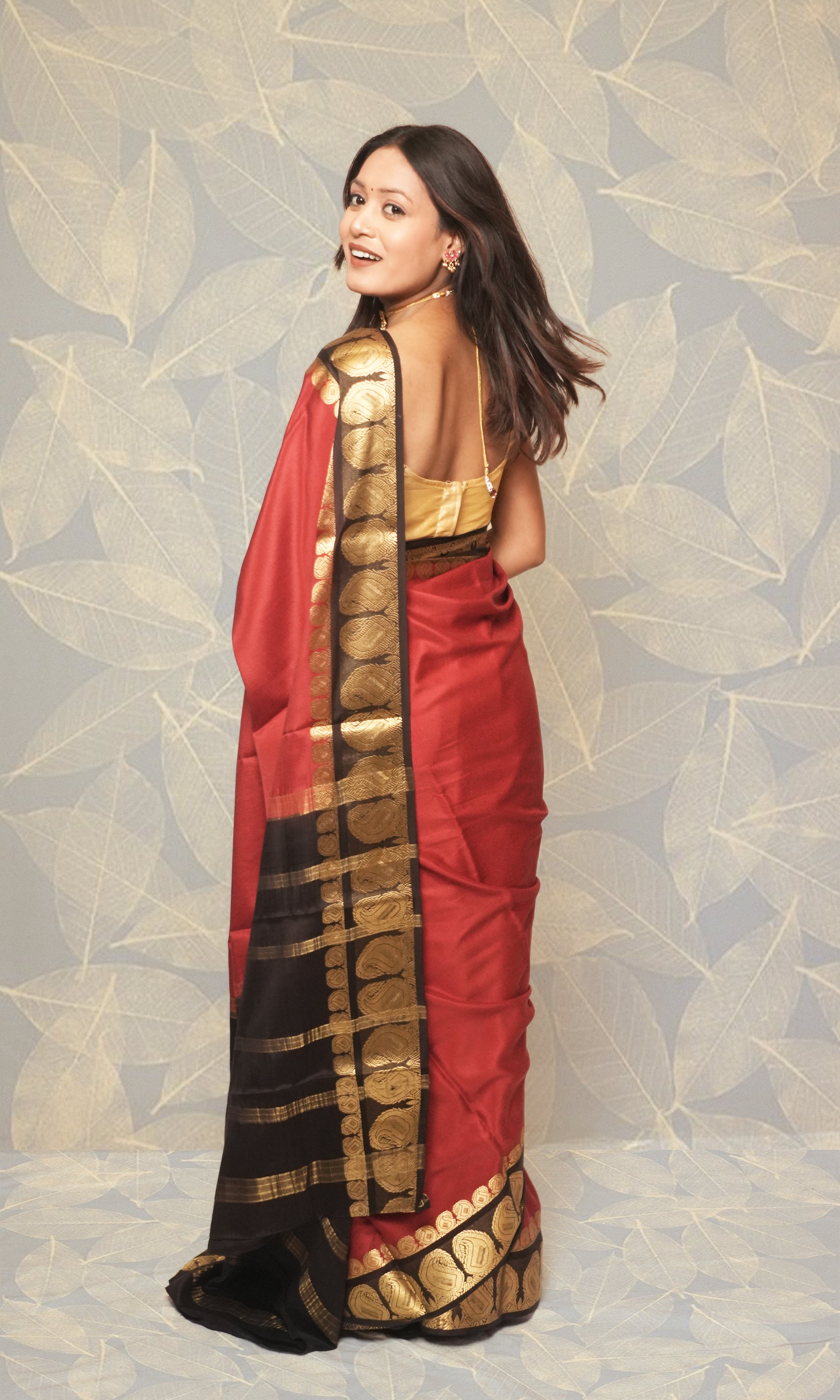 Red And Black Mysore Silk Saree