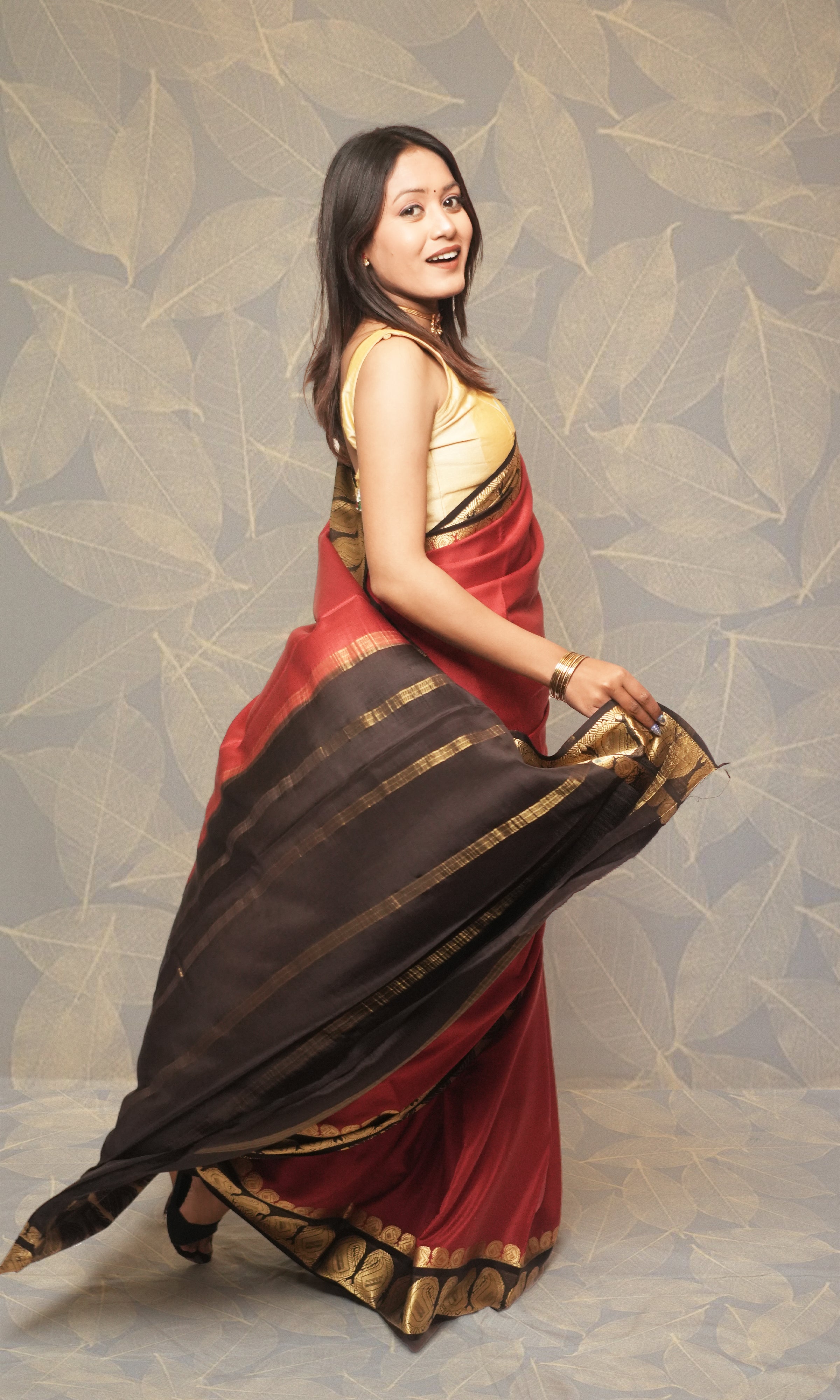 Red And Black Mysore Silk Saree