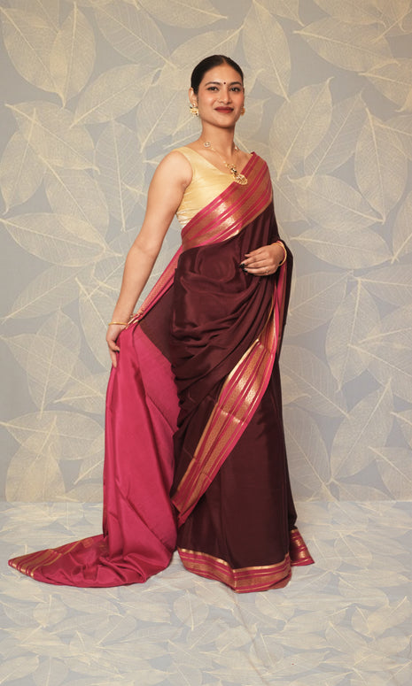 Maroon And Deep Pink  Mysore Silk Saree
