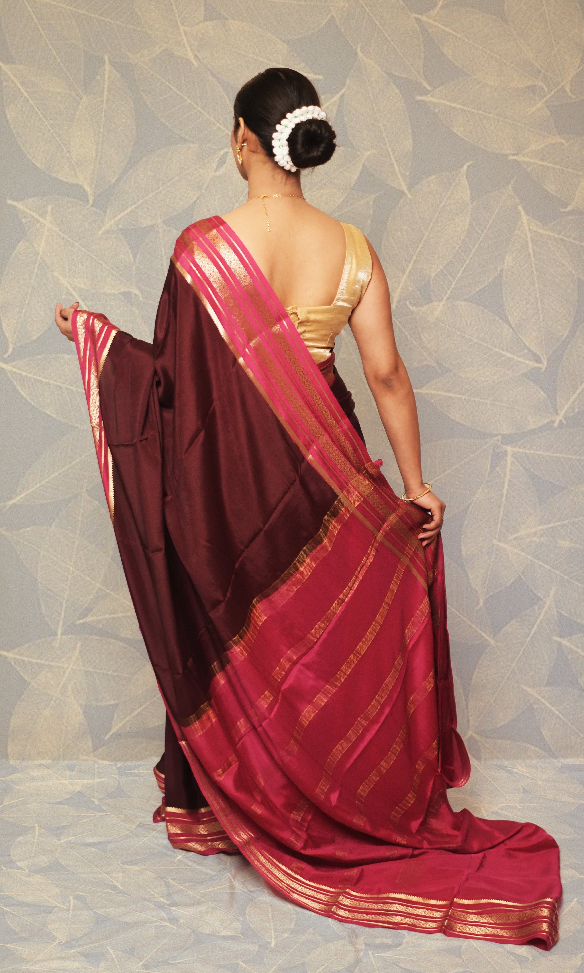 Maroon And Deep Pink  Mysore Silk Saree