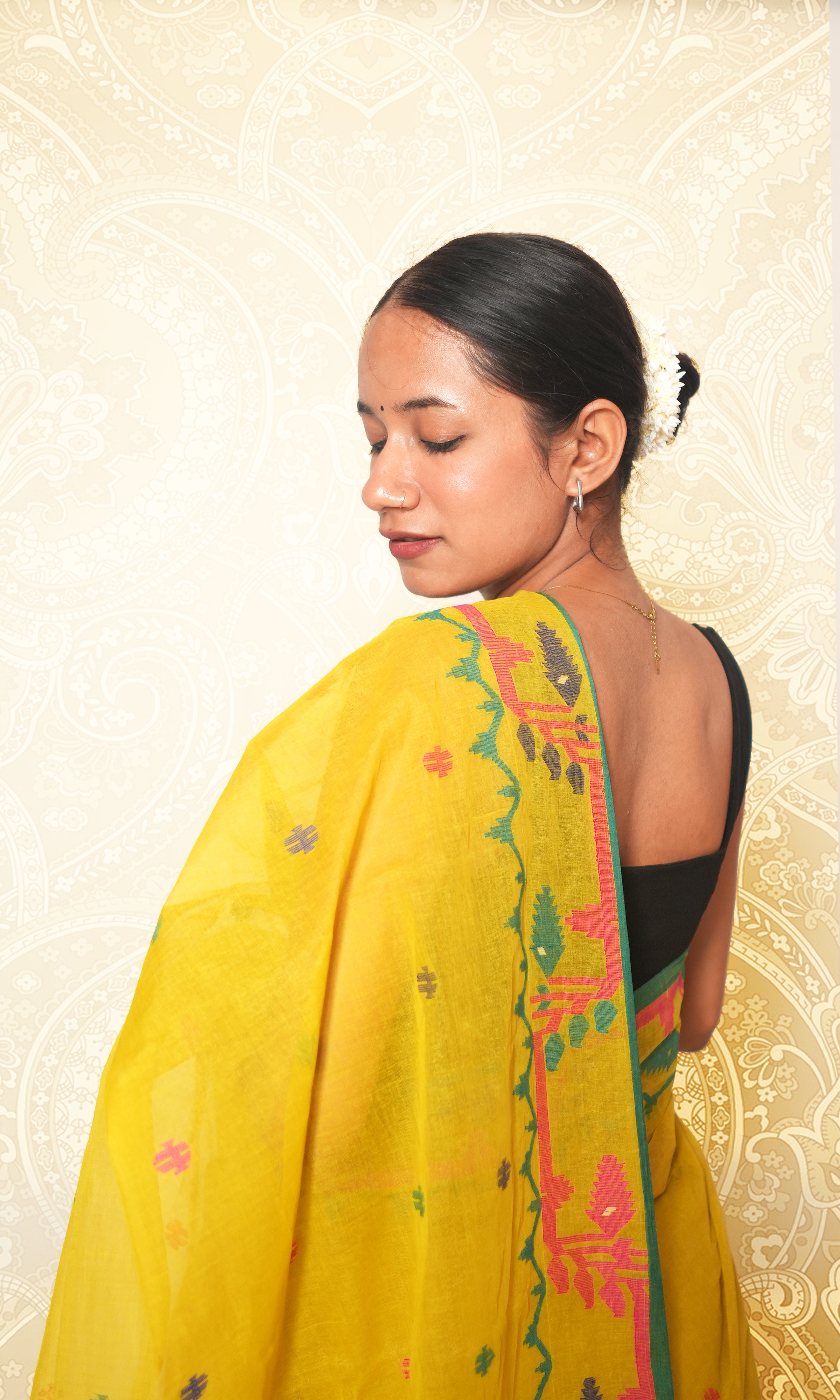 Lime Green Cotton Saree Without Blouse Piece