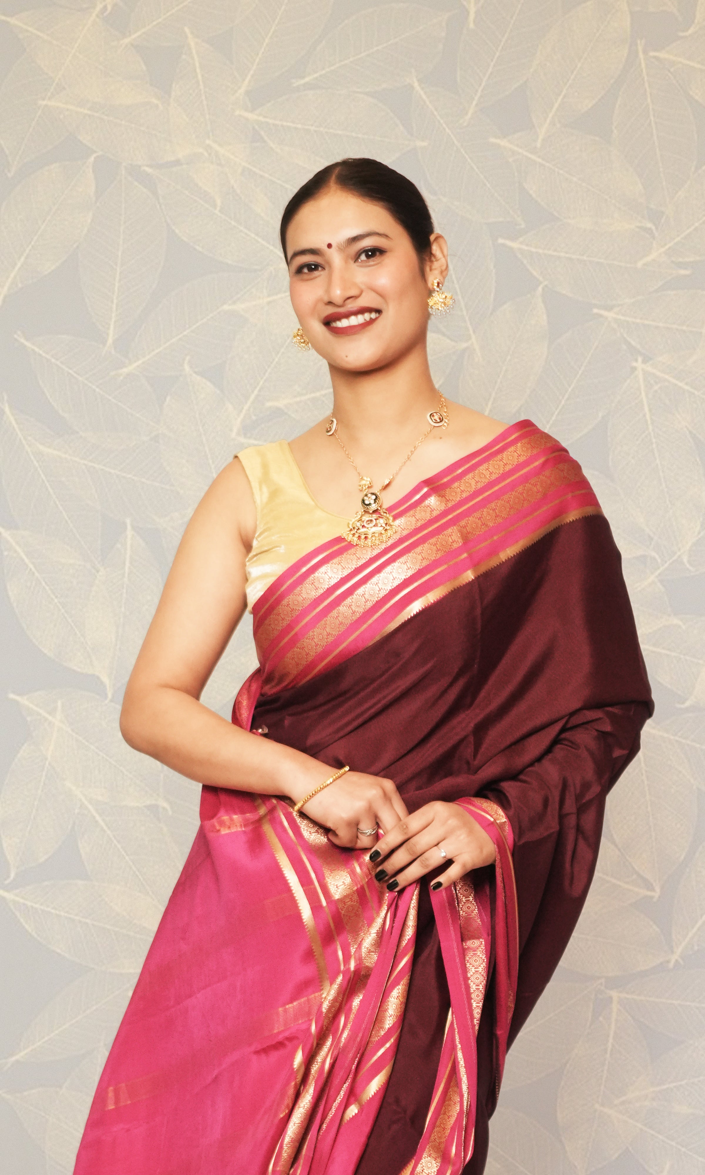 Maroon And Deep Pink  Mysore Silk Saree