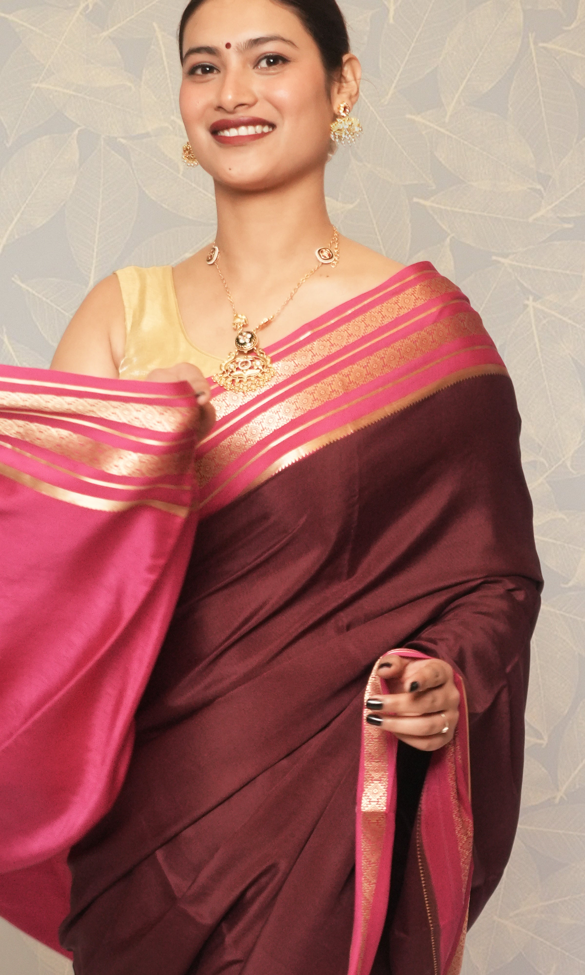 Maroon And Deep Pink  Mysore Silk Saree