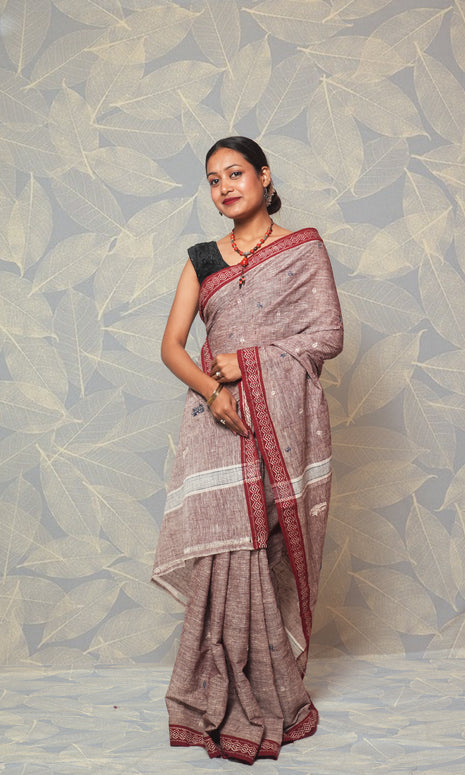 Pink White Khadi By Khadi Saree