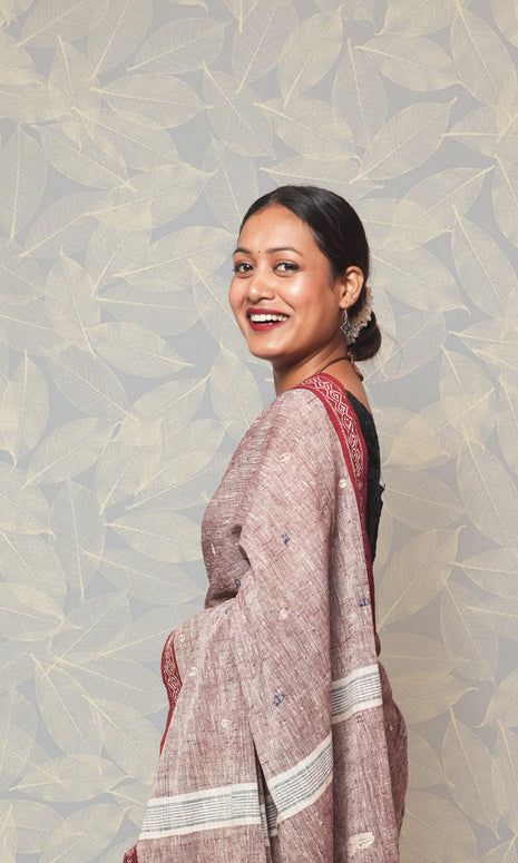 Pink White Khadi By Khadi Saree