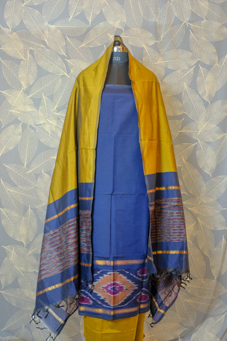 Mehndi Green & Blue Silk Cotton Dress Material