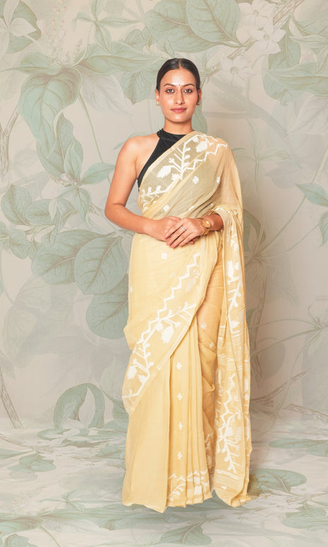 Light Bright Cream Jamdani Saree Without Blouse Piece