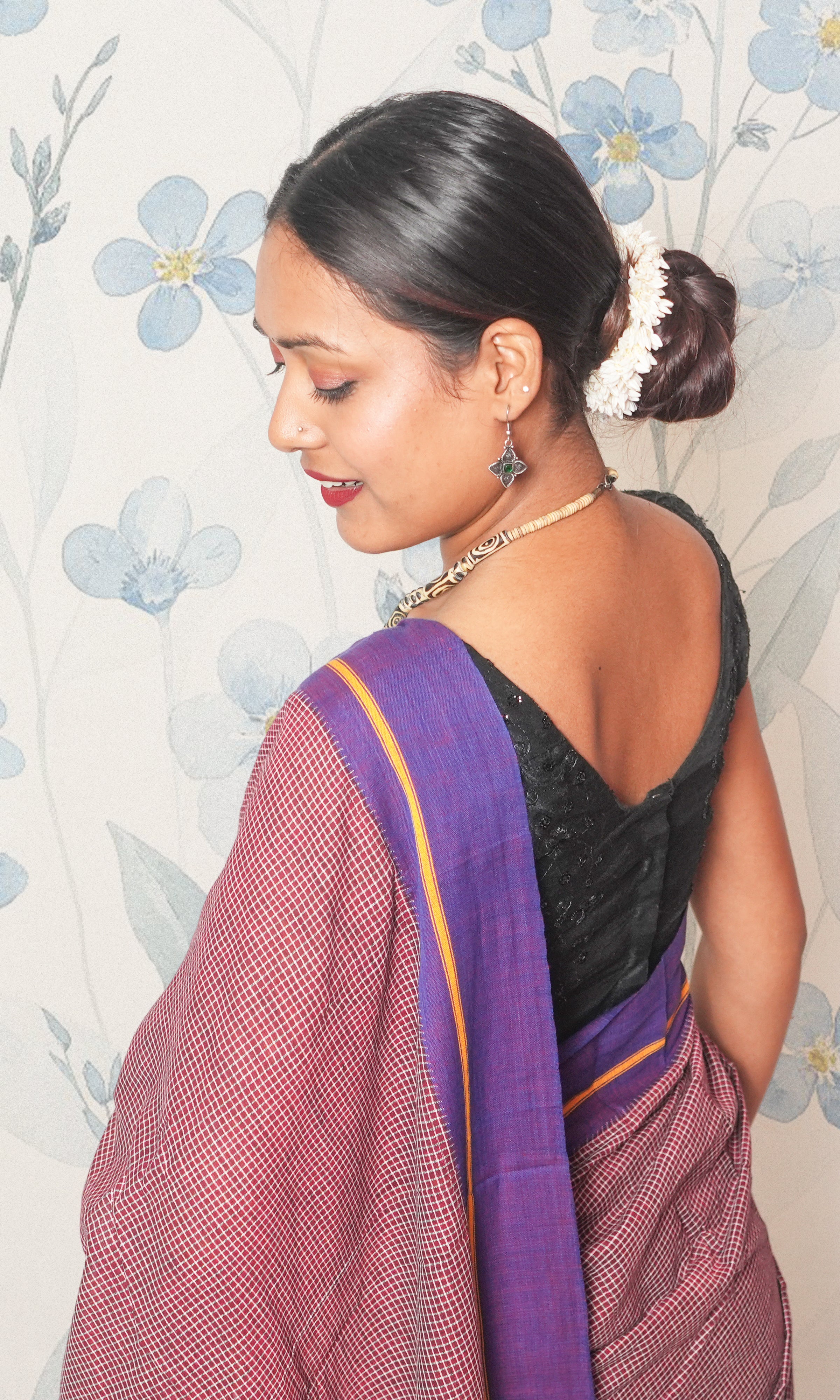 Earthy Brown And Purple Patteda Anchu Cotton Saree