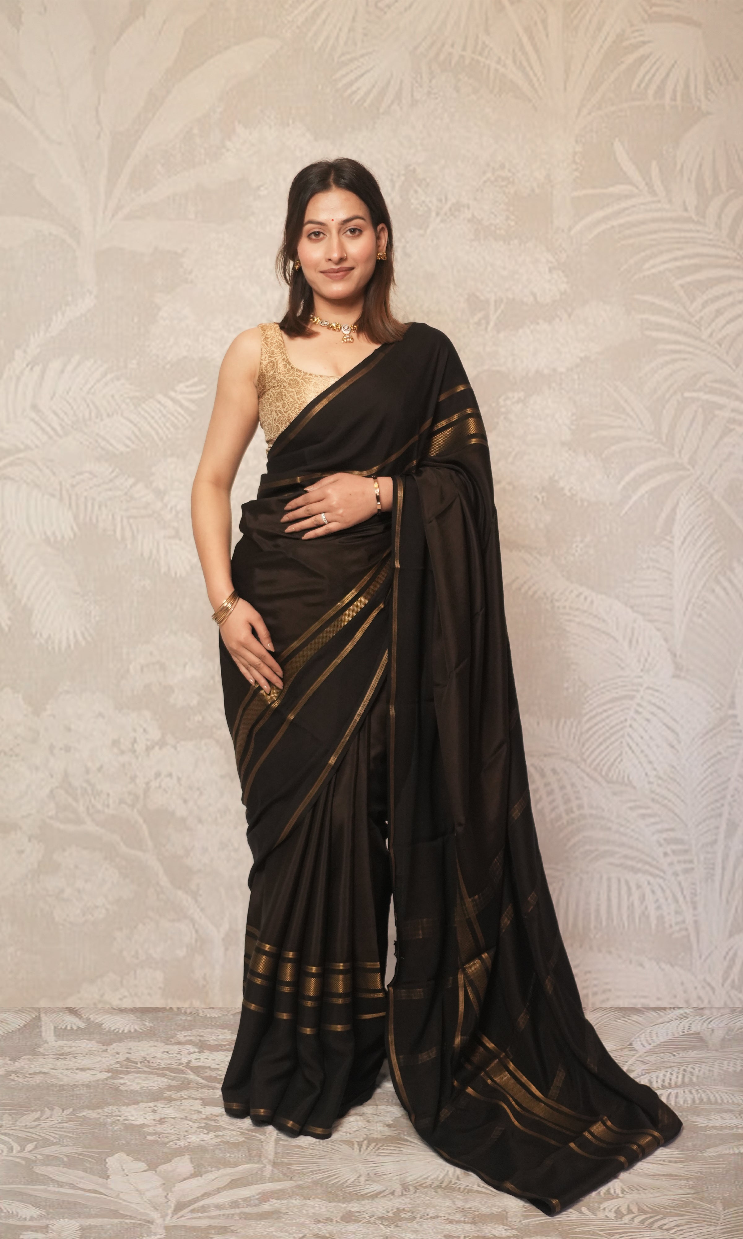 Black And Gold Mysore Silk Saree