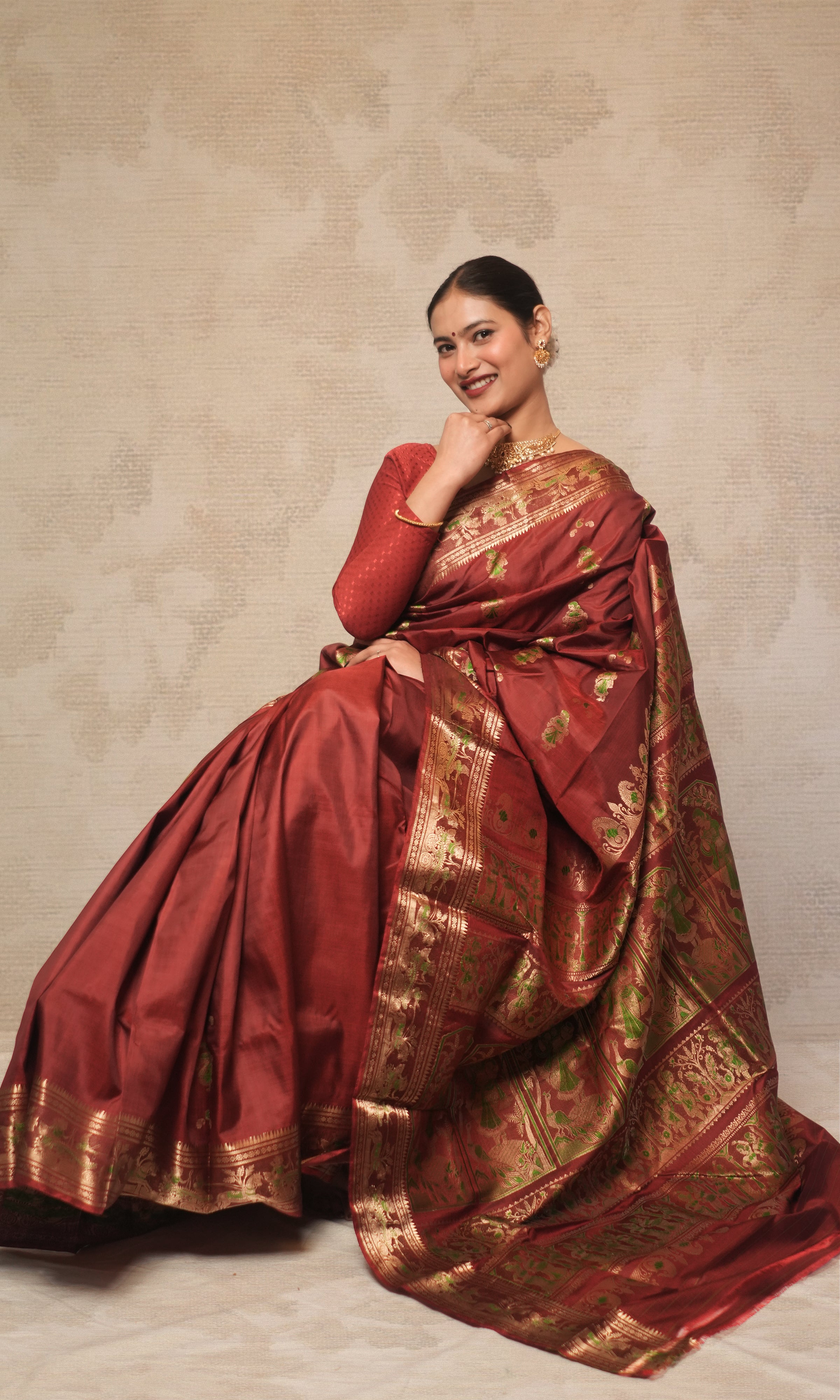 Deep Maroon With Zari Work Swarnachari Silk  Saree