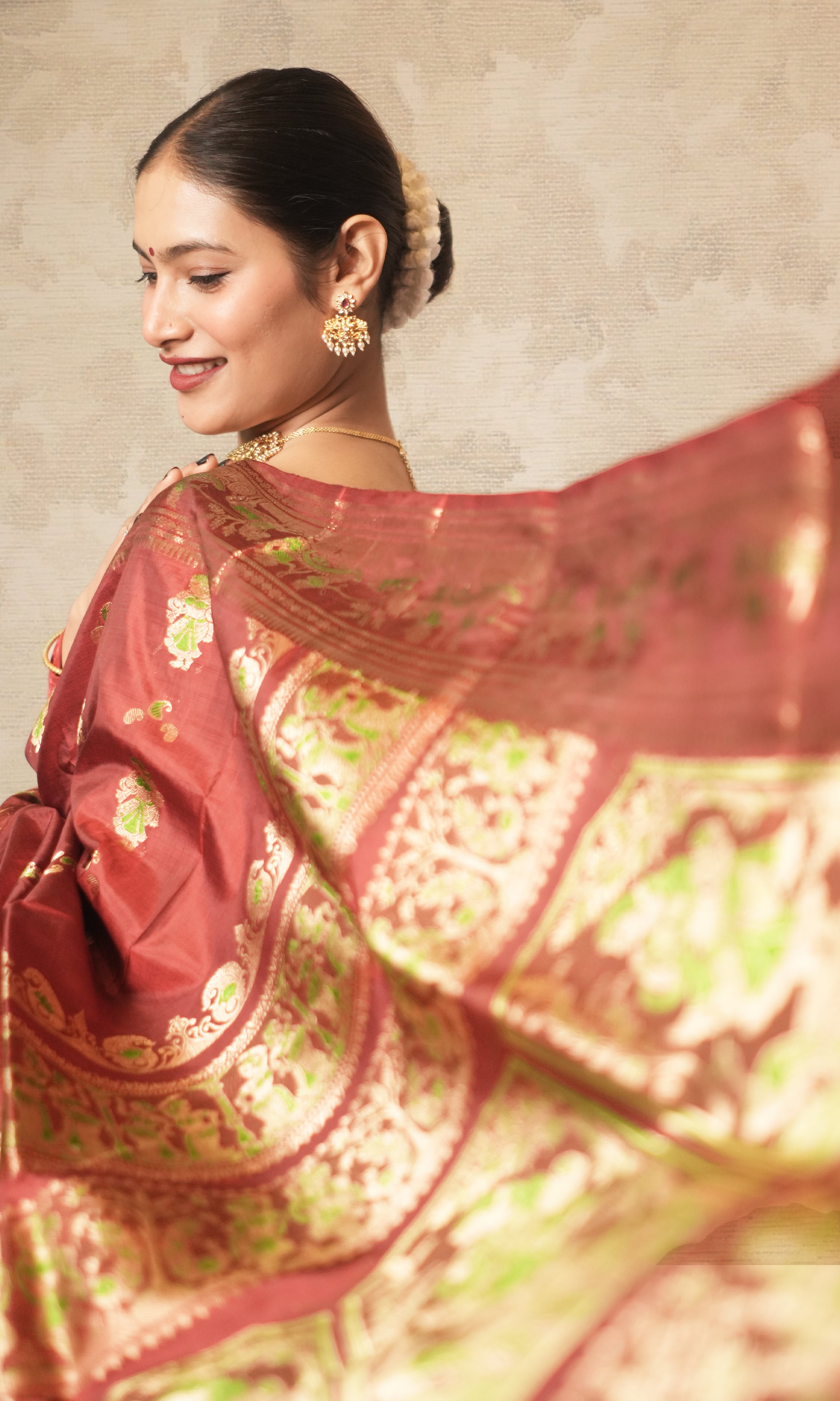 Deep Maroon With Zari Work Swarnachari Silk  Saree