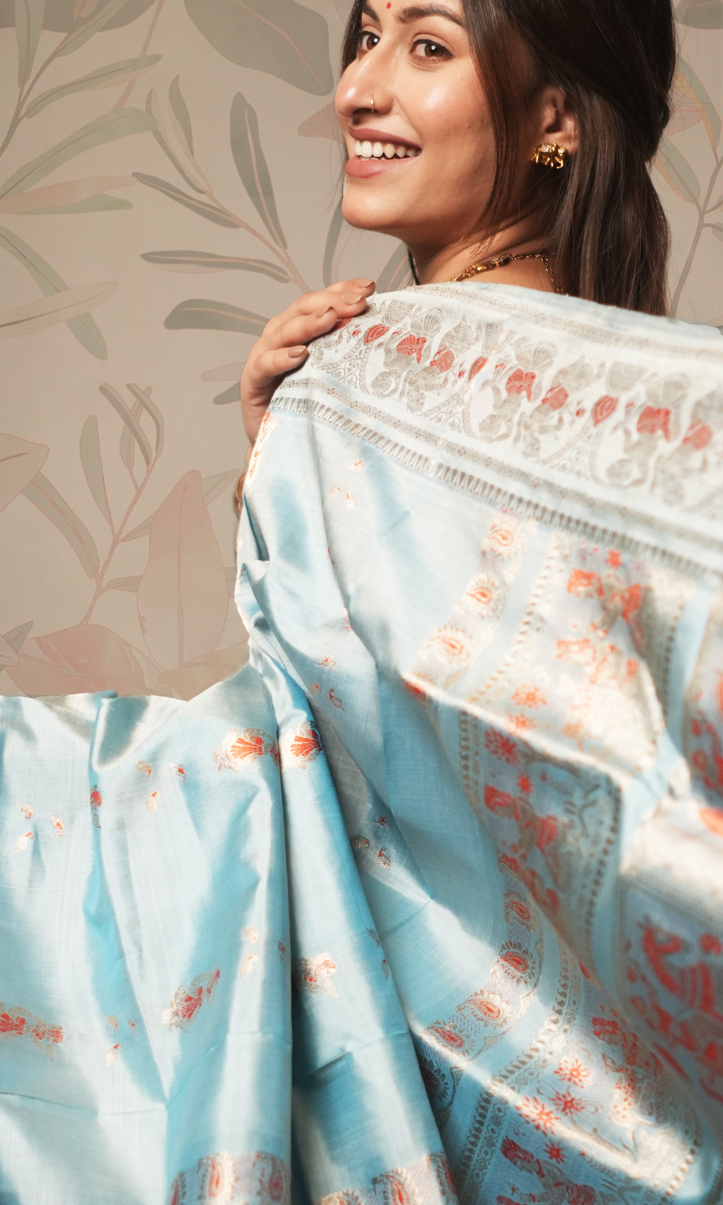 Ice Blue And Orange With Zari Work Swarnachari Silk  Saree