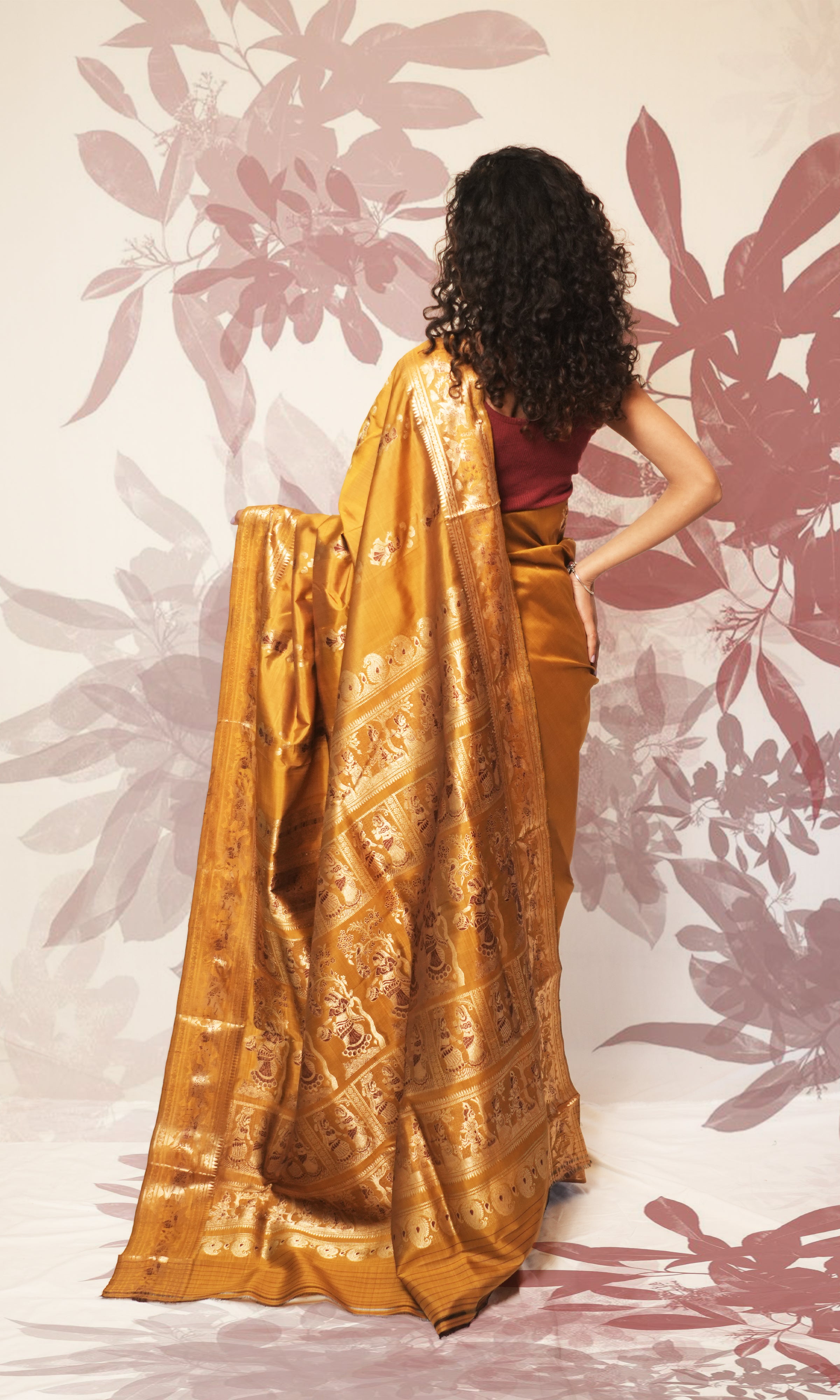 Deep Mustard Yellow And Maroon With Zari Work Swarnachari Silk  Saree