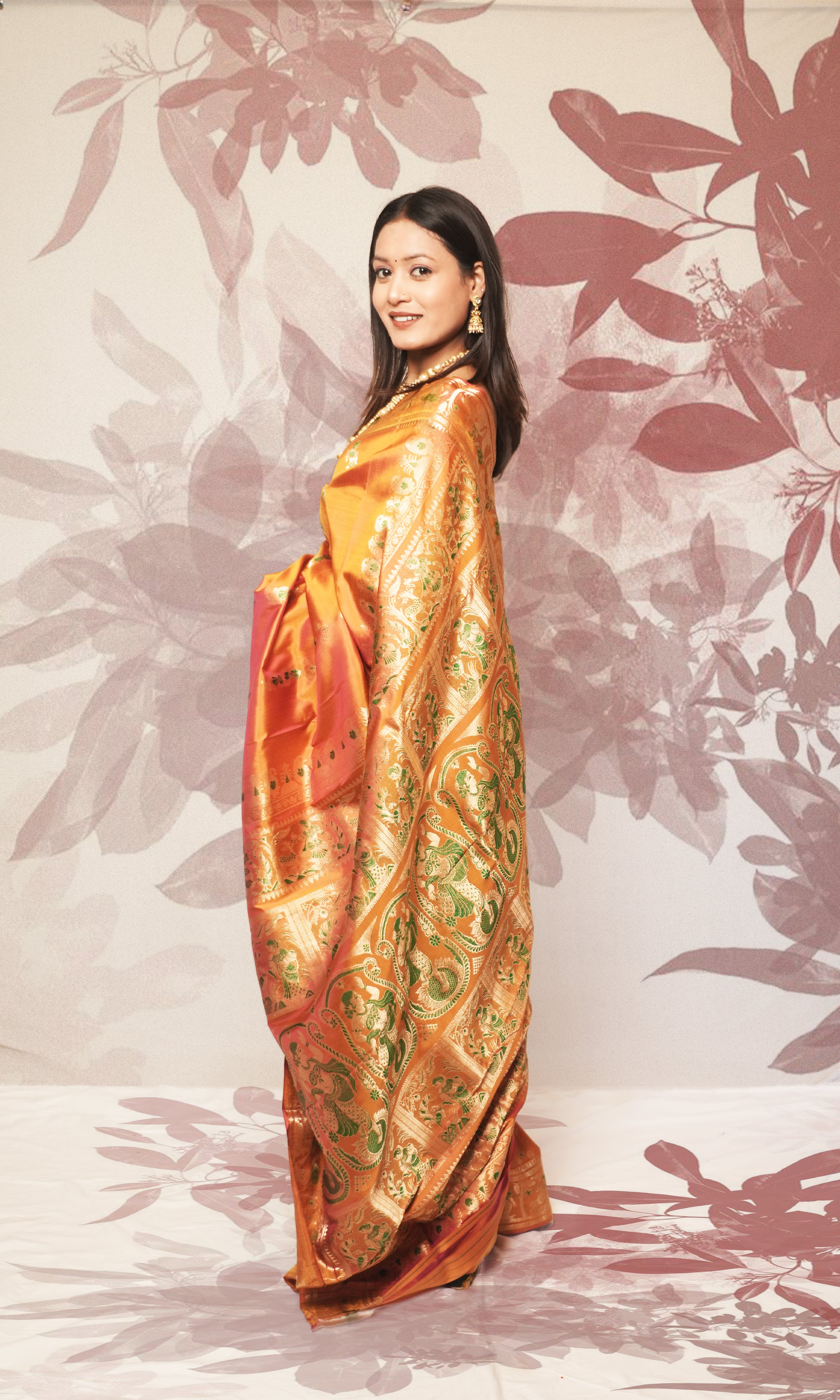 Rust Orange And Green With Zari Work Swarnachari Silk  Saree
