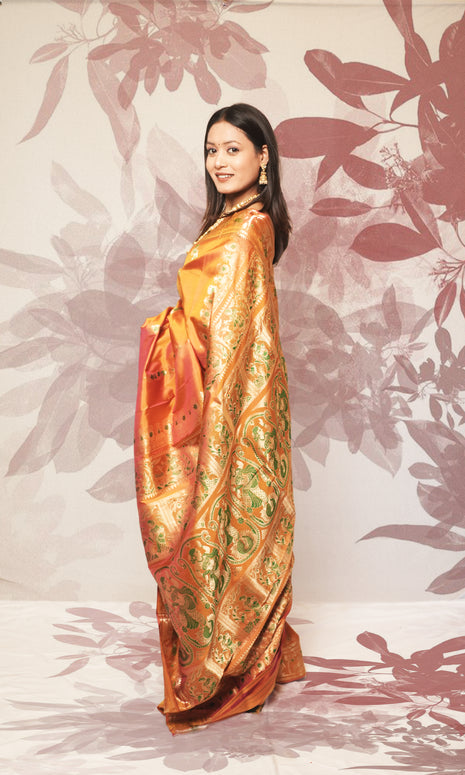 Rust Orange And Green With Zari Work Swarnachari Silk  Saree