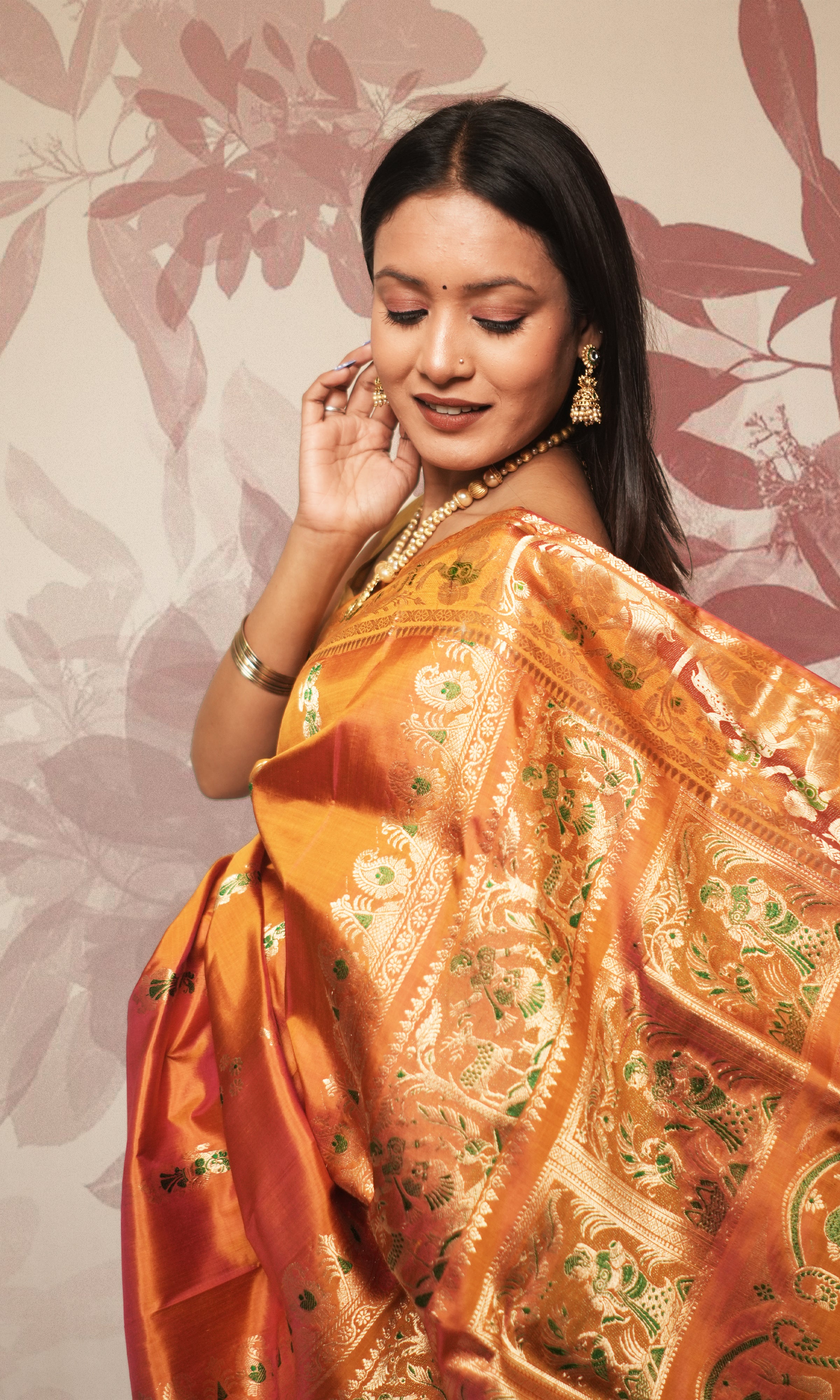Rust Orange And Green With Zari Work Swarnachari Silk  Saree