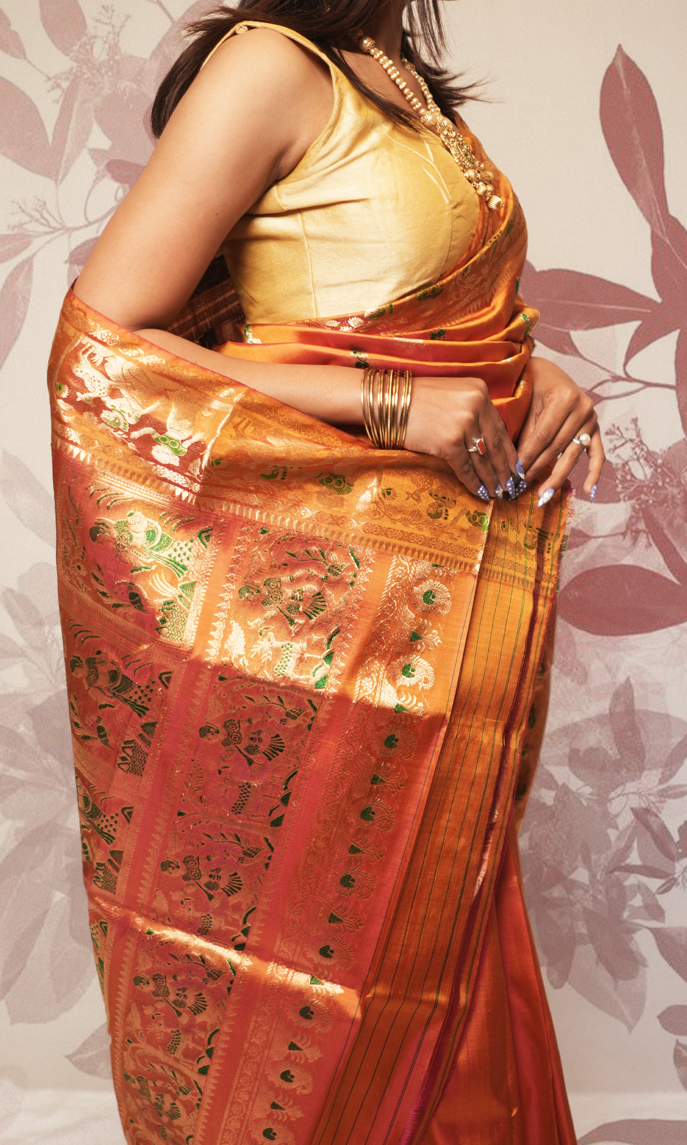 Rust Orange And Green With Zari Work Swarnachari Silk  Saree