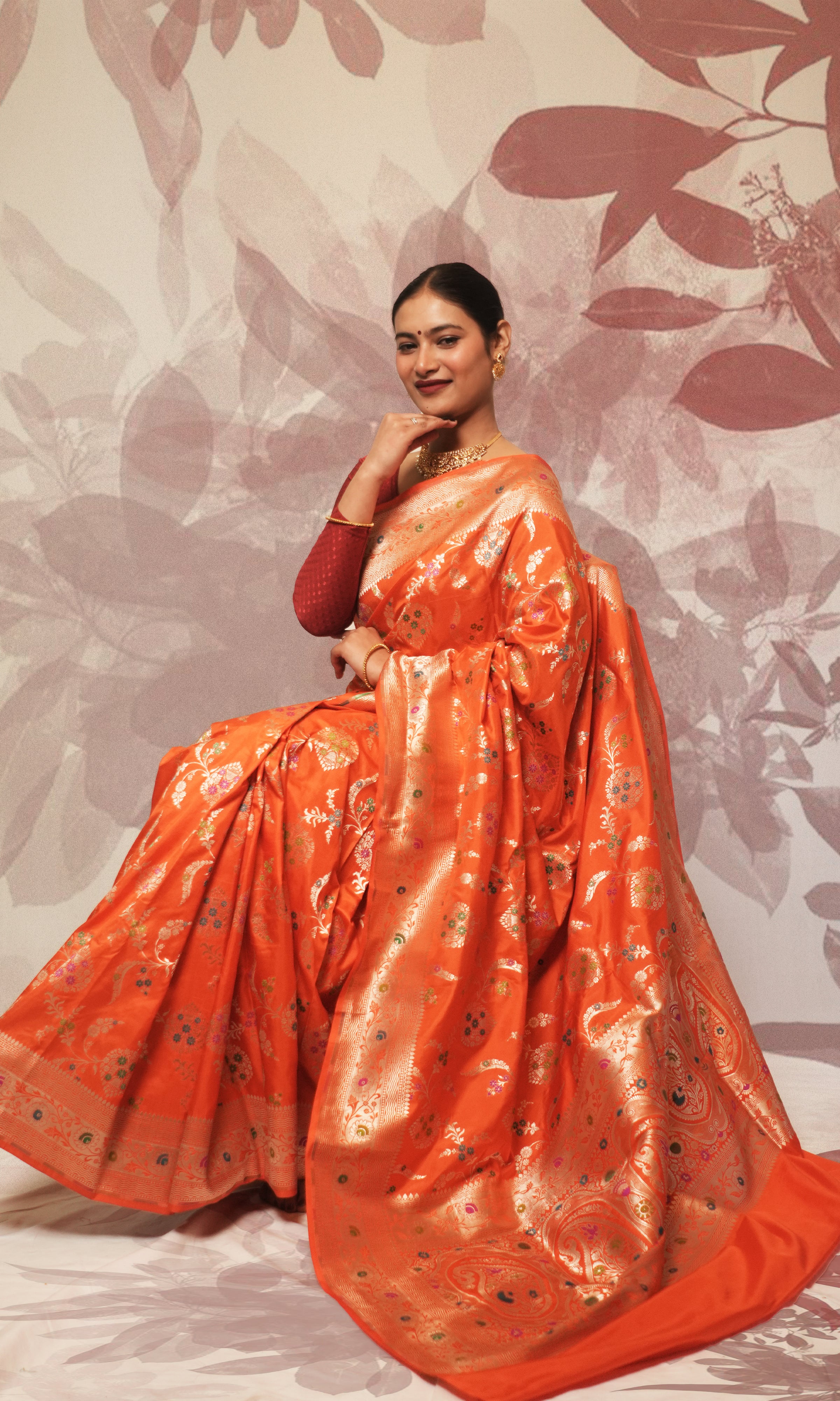 Orange Meenakari Kadwa Pure Banarasi Silk Saree