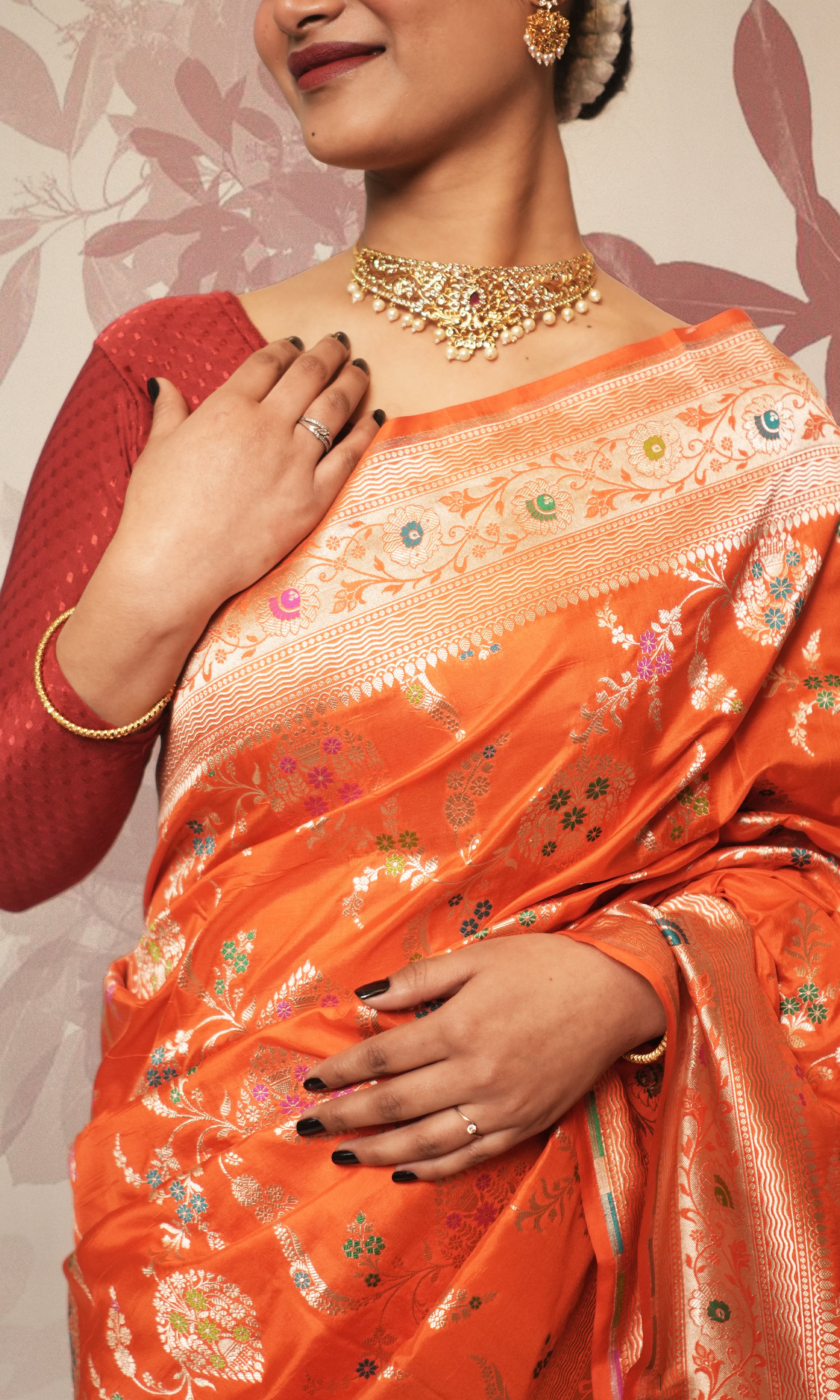 Orange Meenakari Kadwa Pure Banarasi Silk Saree