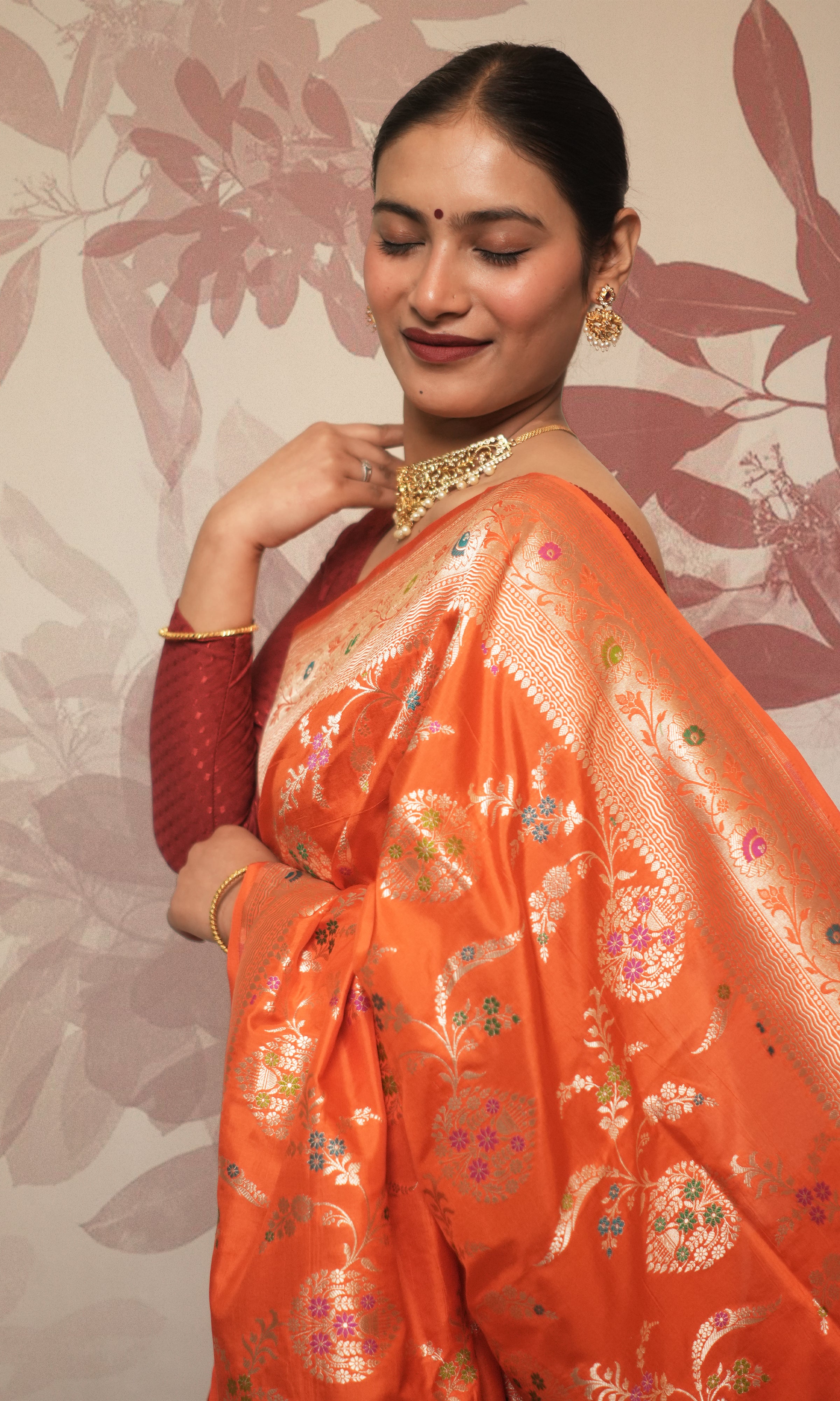 Orange Meenakari Kadwa Pure Banarasi Silk Saree