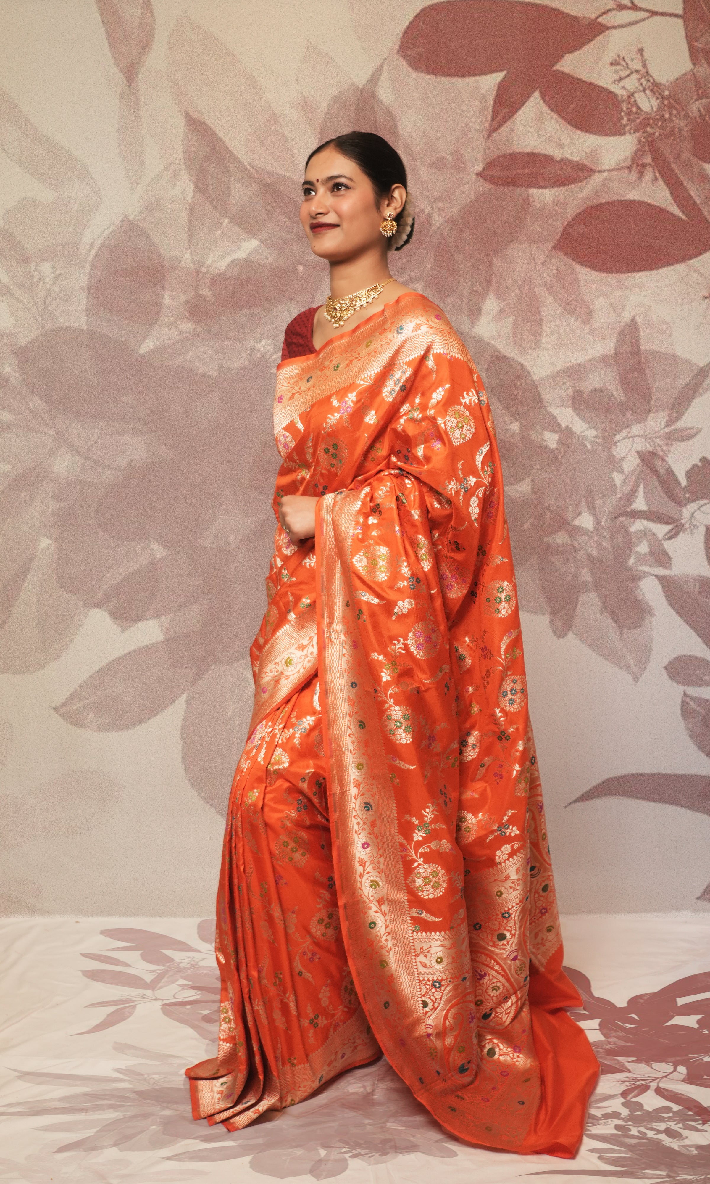 Orange Meenakari Kadwa Pure Banarasi Silk Saree