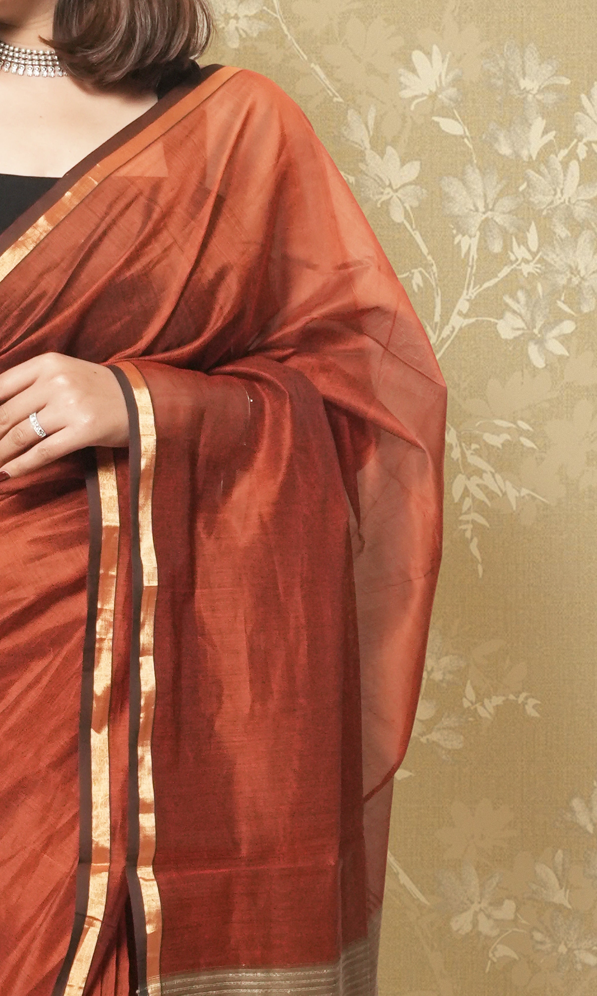 Rust Maheshwari Saree Wth Gicha Palla And Blouse